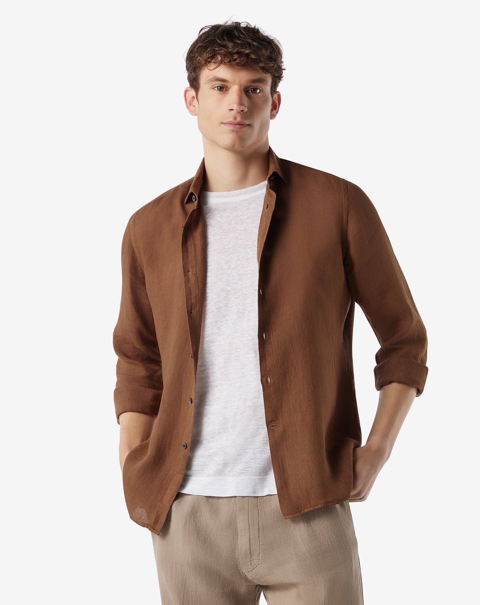 Brown pure linen shirt - 2