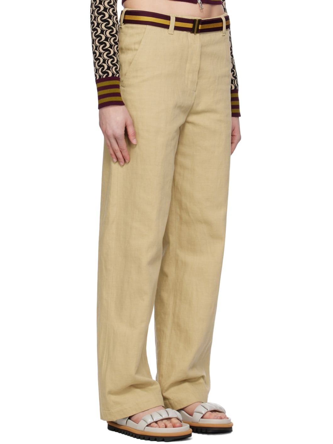 Beige Belted Trousers - 2