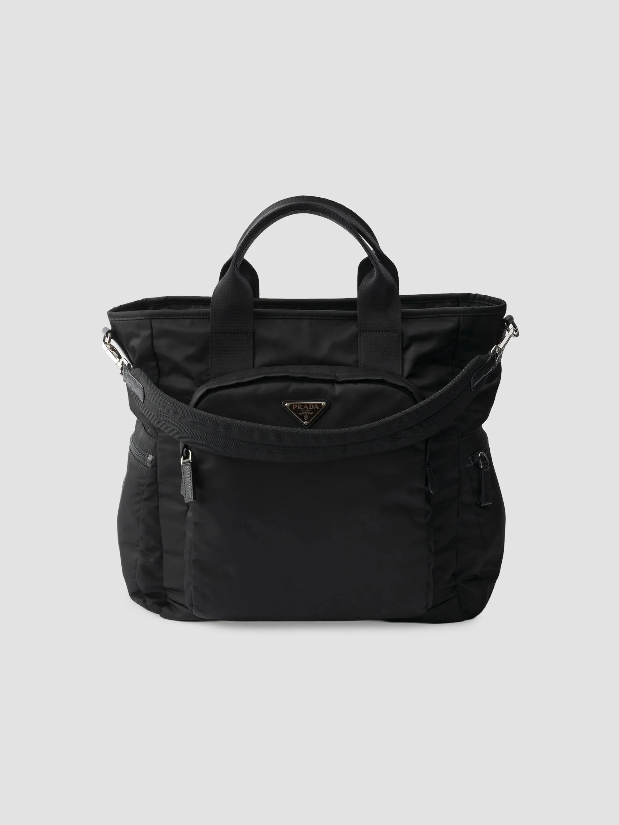 Men's Re-Nylon and Saffiano Leather Tote Bag - Black - 1