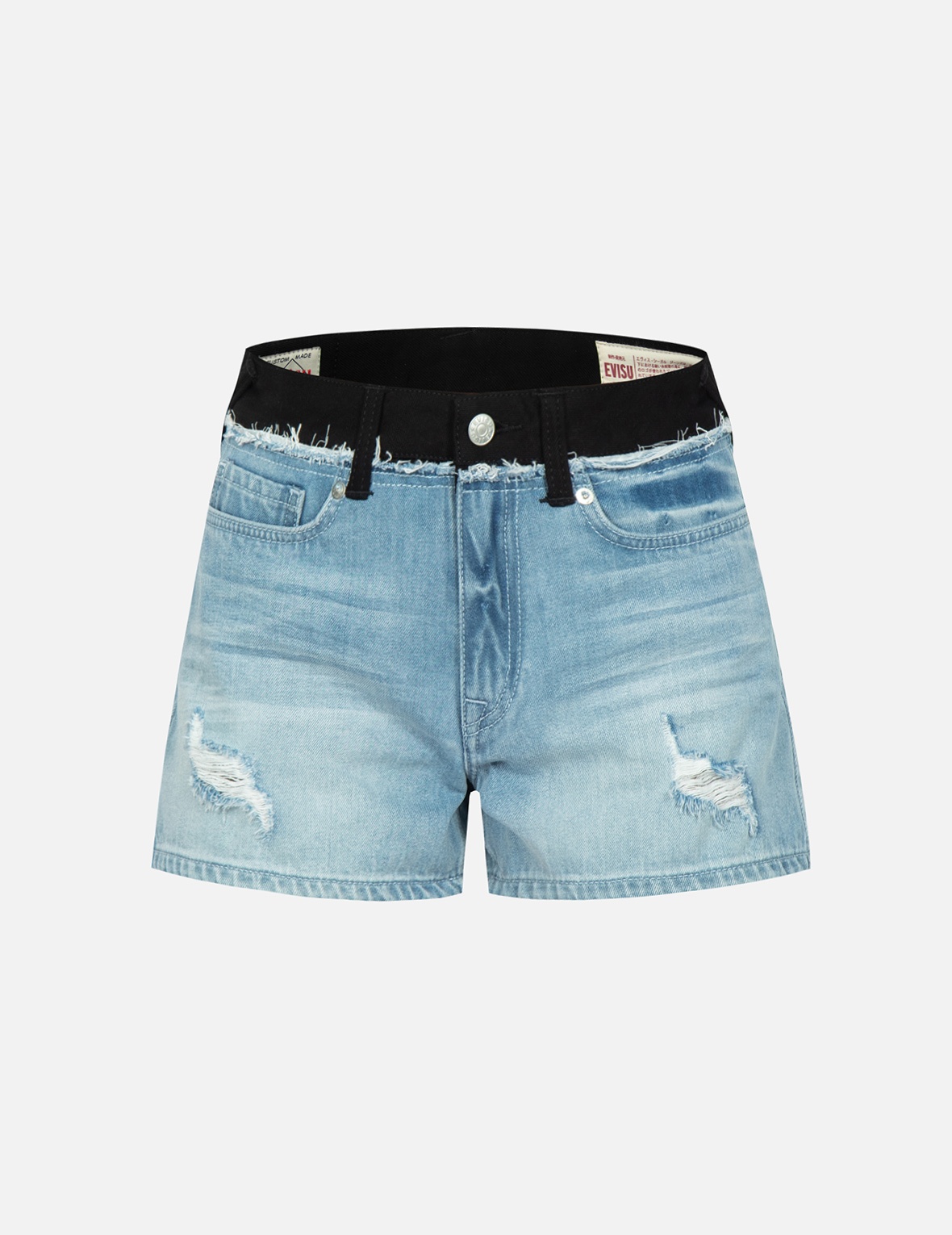 SEAGULL AND LOGO EMBROIDERY RECONSTRUCTED DENIM SHORTS - 2