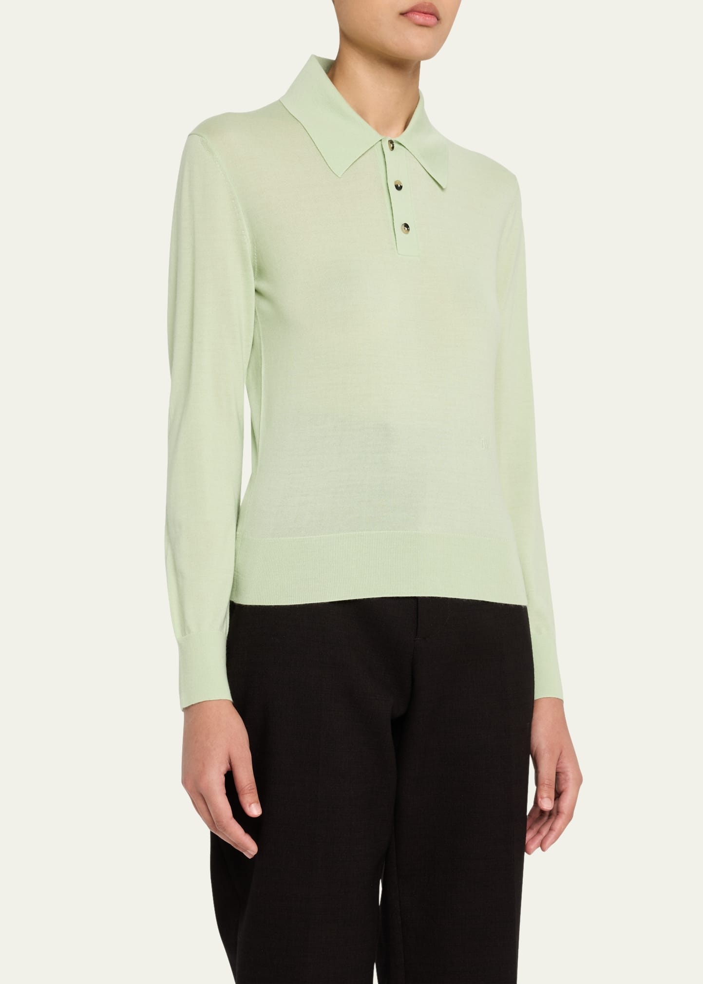 Long-Sleeve Fine Cashmere Polo Sweater - 4