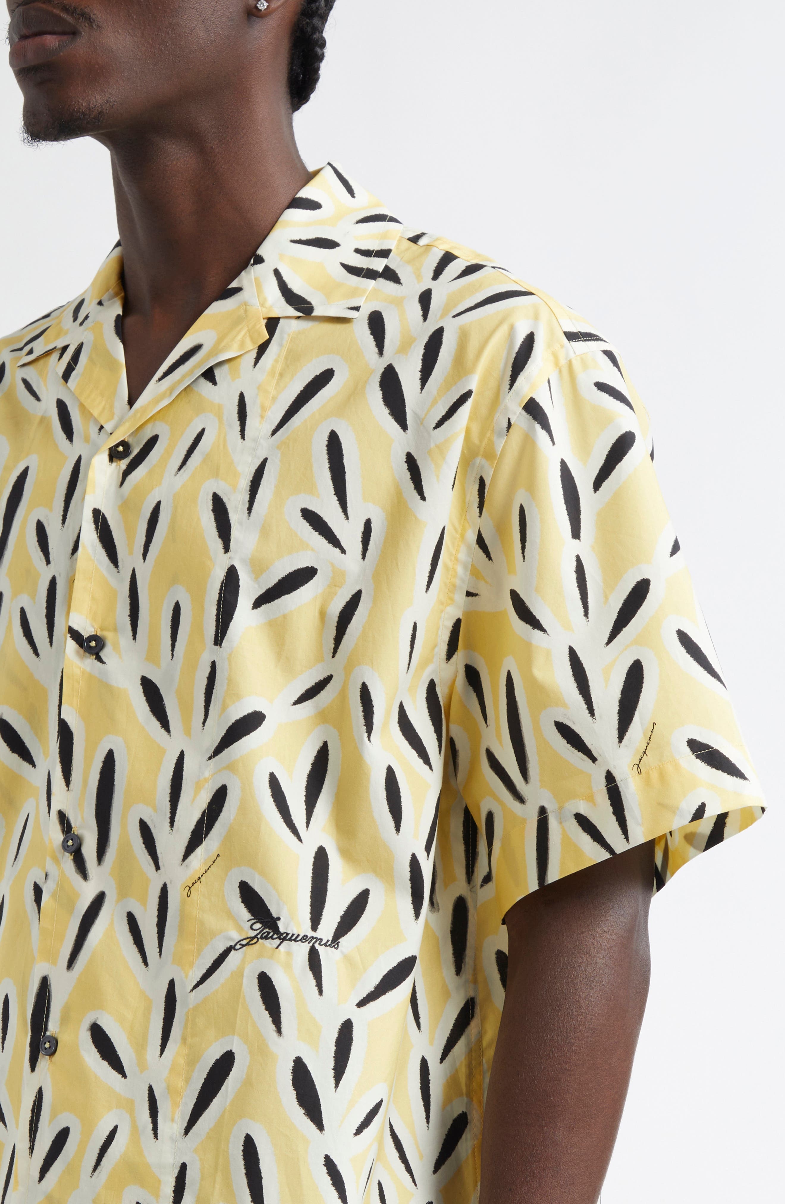 Jacquemus La Chemise Jean Button-Up Shirt in Print Yellow/Black at Nordstrom - 5