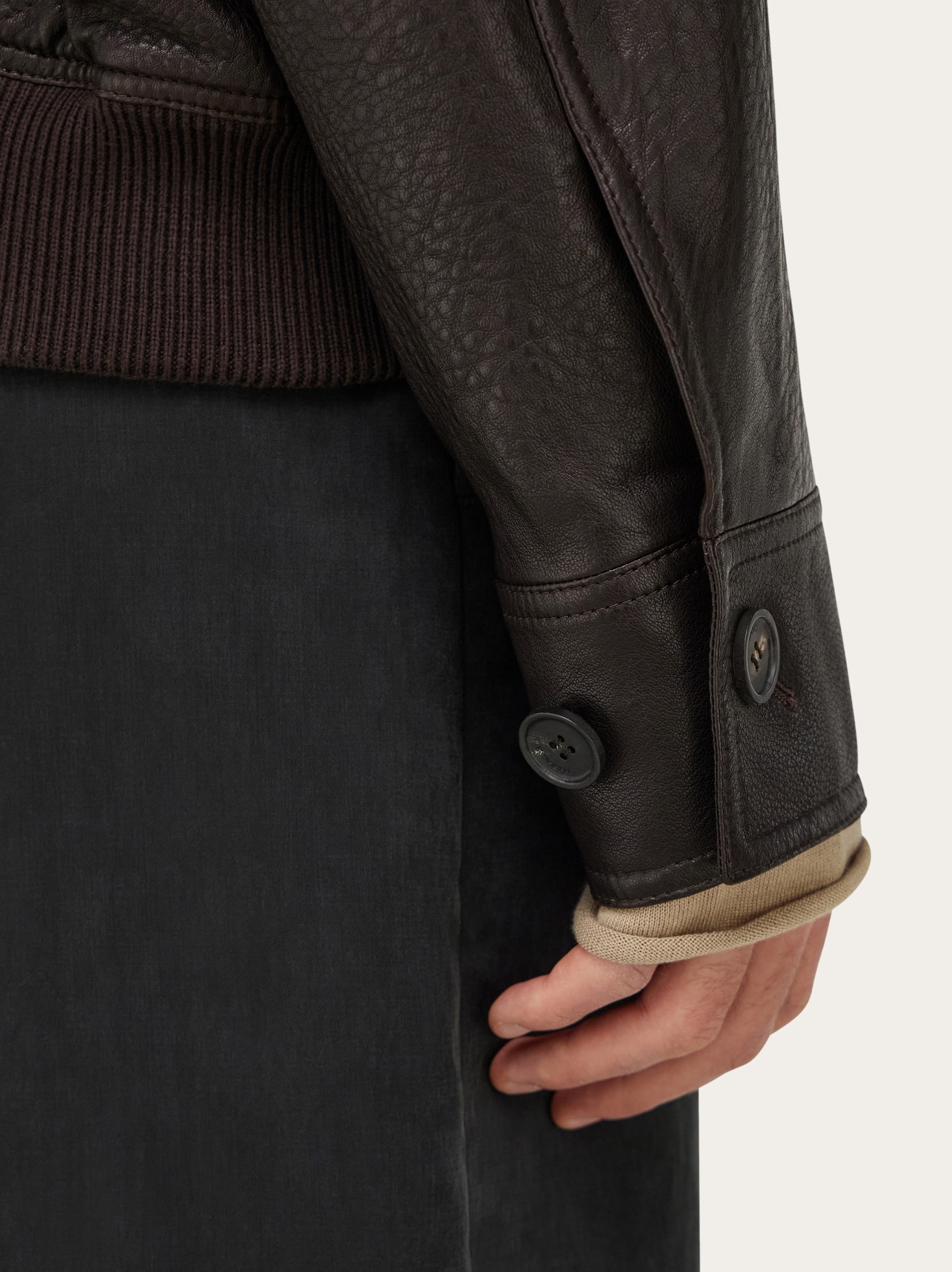 Grainy leather blouson - 5