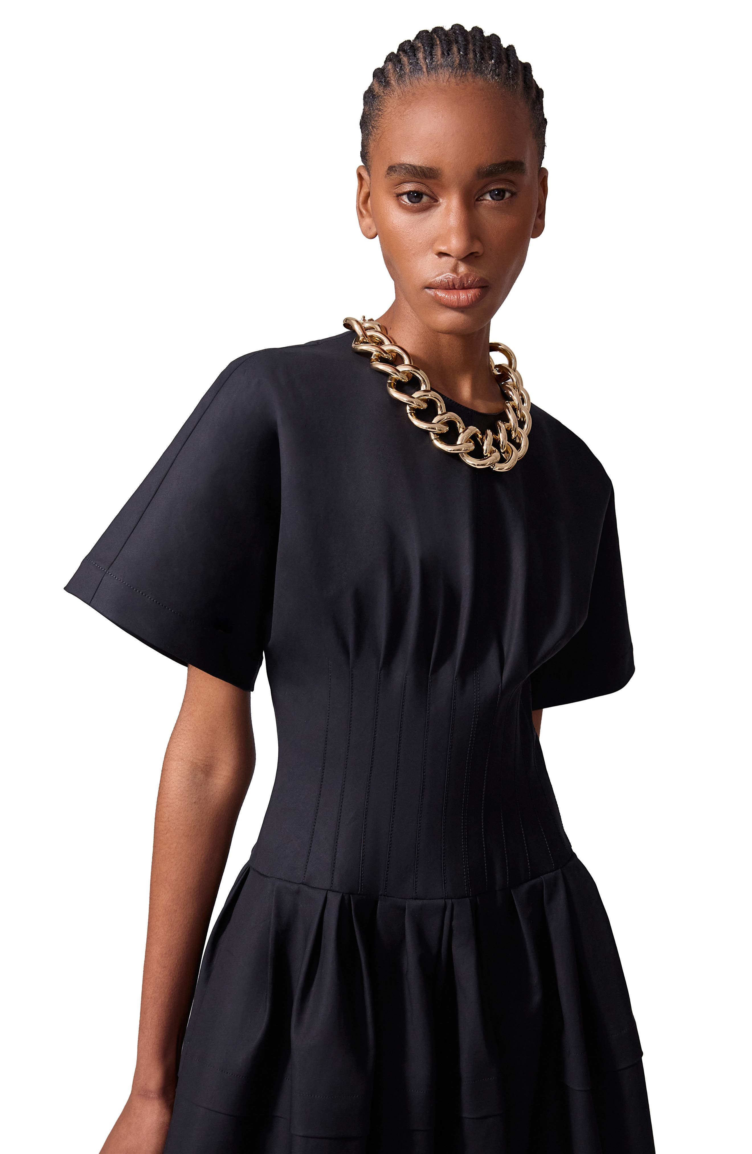 Carolina Herrera Pleated Stretch Cotton Sateen Midi Dress in Black at Nordstrom - 3