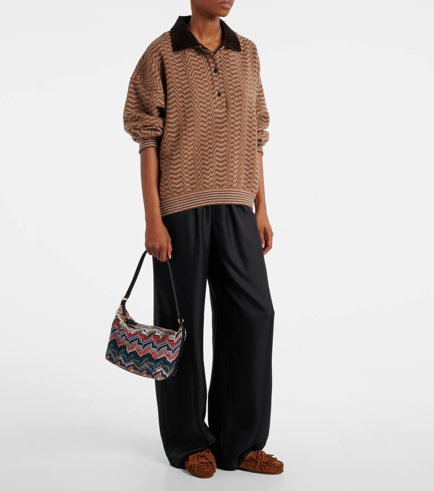 Zigzag  wool and cotton polo sweater - 2