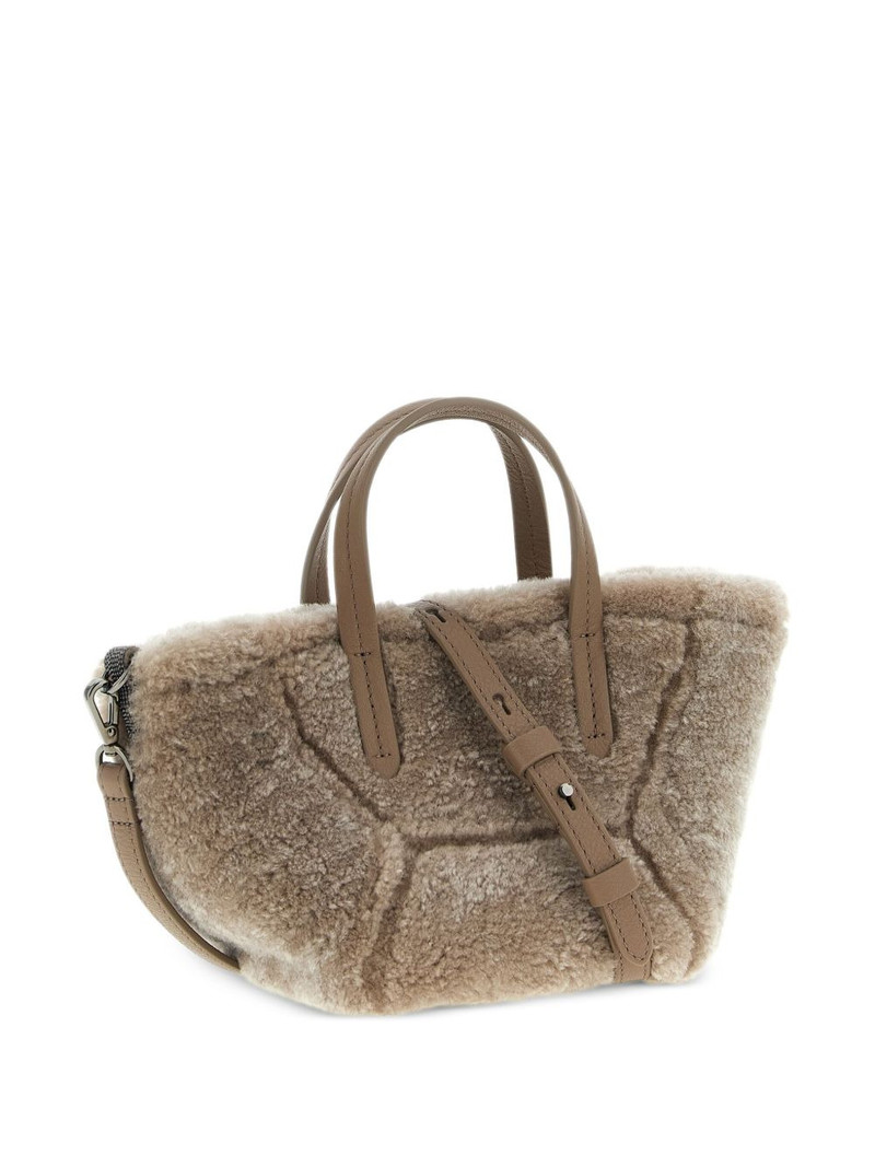 Brunello Cucinelli BC Duo Curly shearling tote bag outlook