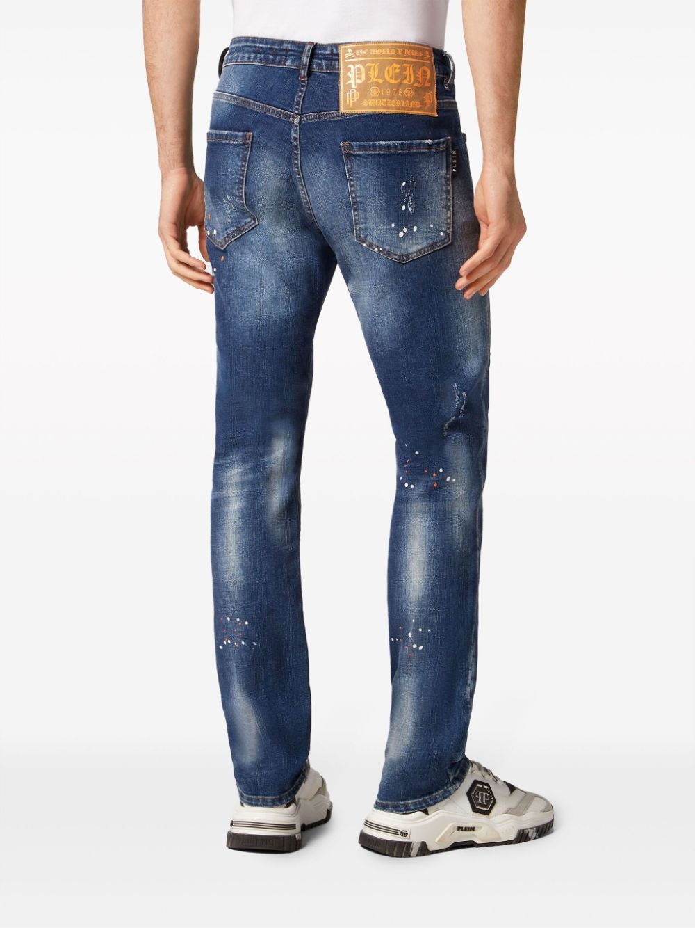 Skull paint-splatter straight-leg jeans - 3