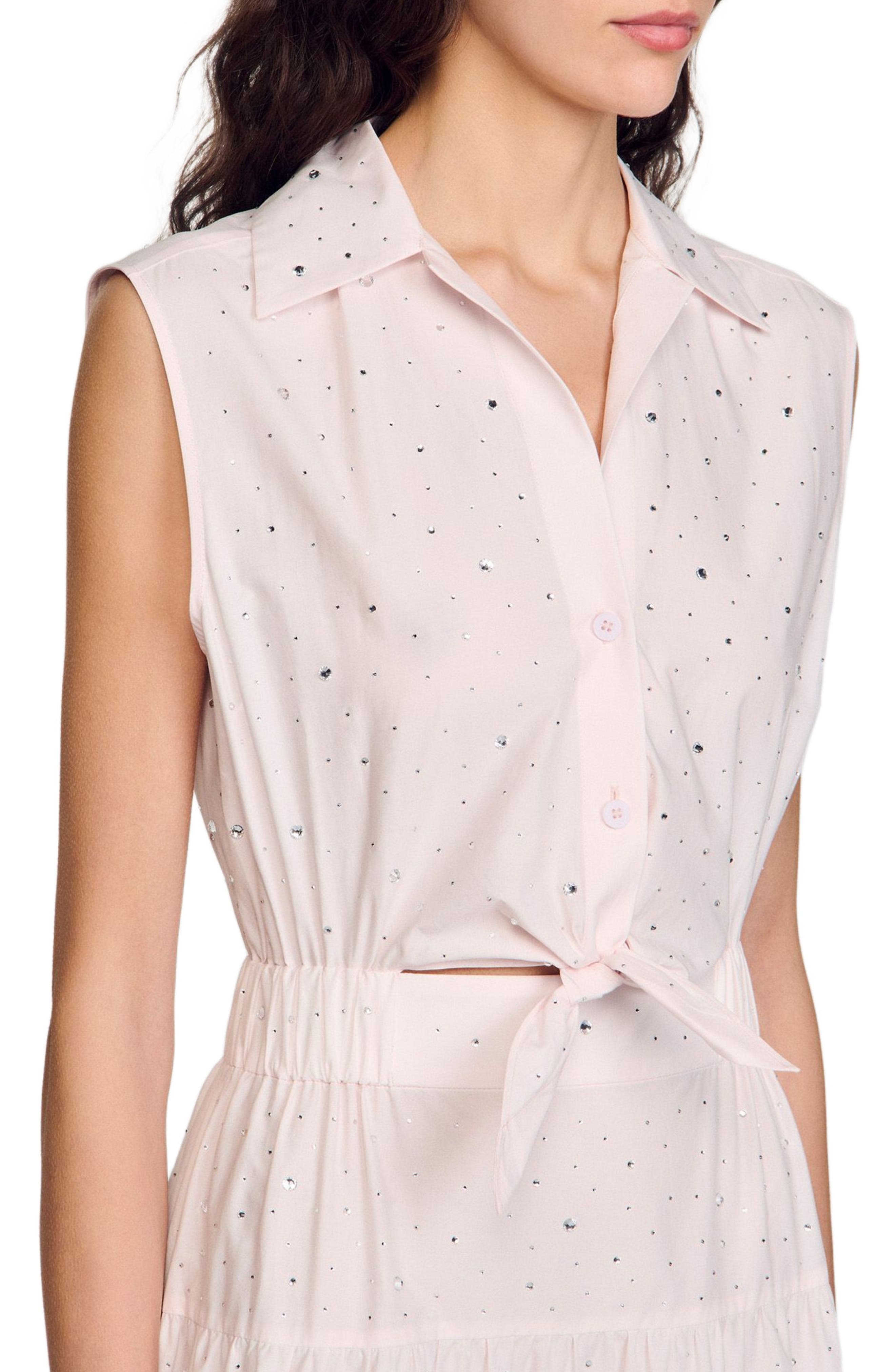 SANDRO Rhinestone tie-front maxi dress in Light Pink at Nordstrom - 4