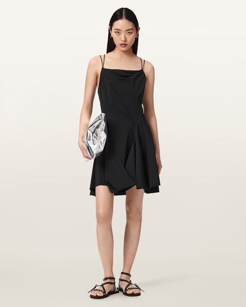 ALLSAINTS CLAIRE ASYMMETRICAL DRAPED MINI DRESS outlook