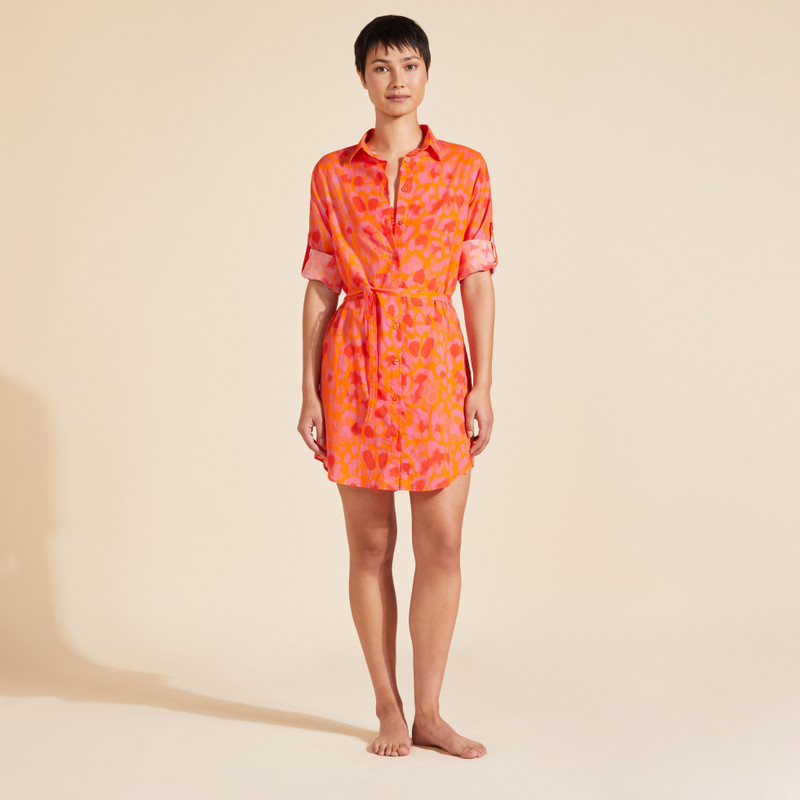 Vilebrequin Women Cotton Voile Shirt Dress New Leopard outlook