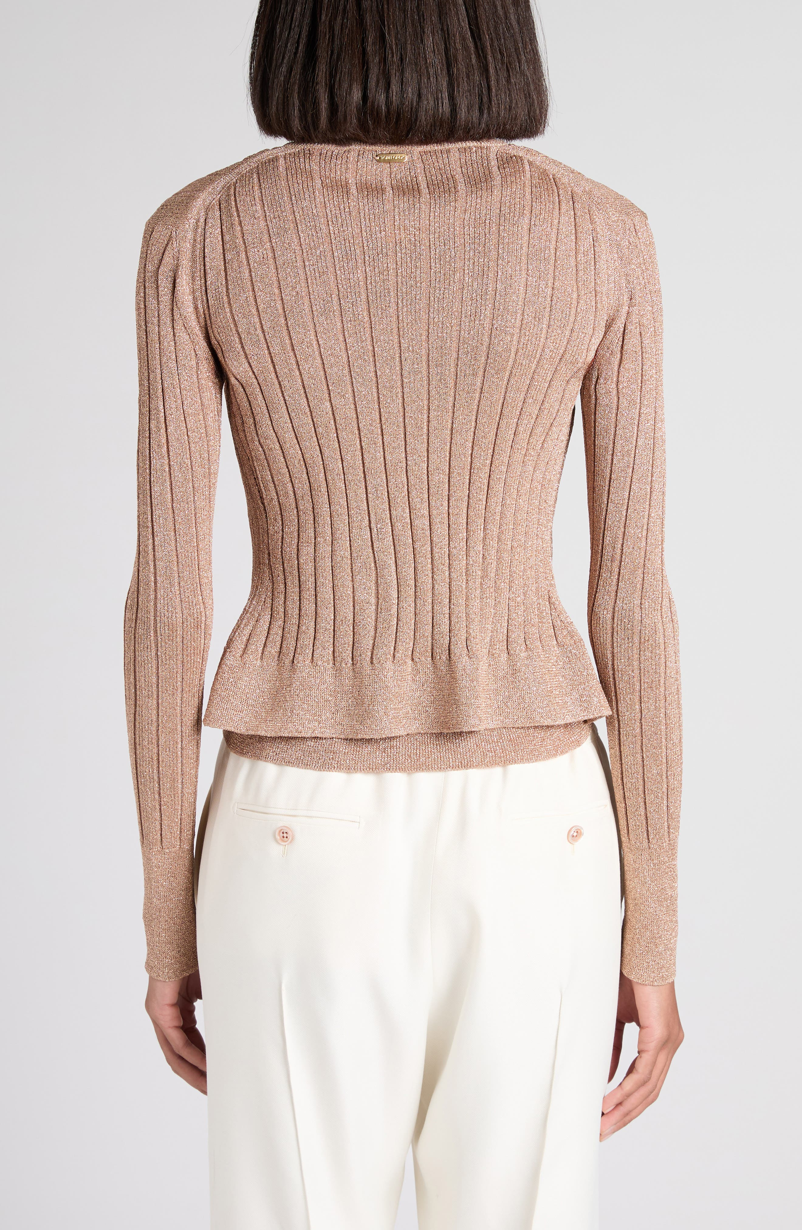 TOM FORD Metallic Rib Cardigan in Jb212 Beige Pink at Nordstrom - 3