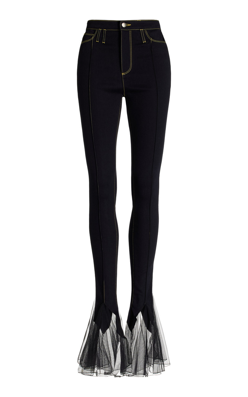 Tulle-Trimmed Stretch High-Rise Skinny Jeans black - 1