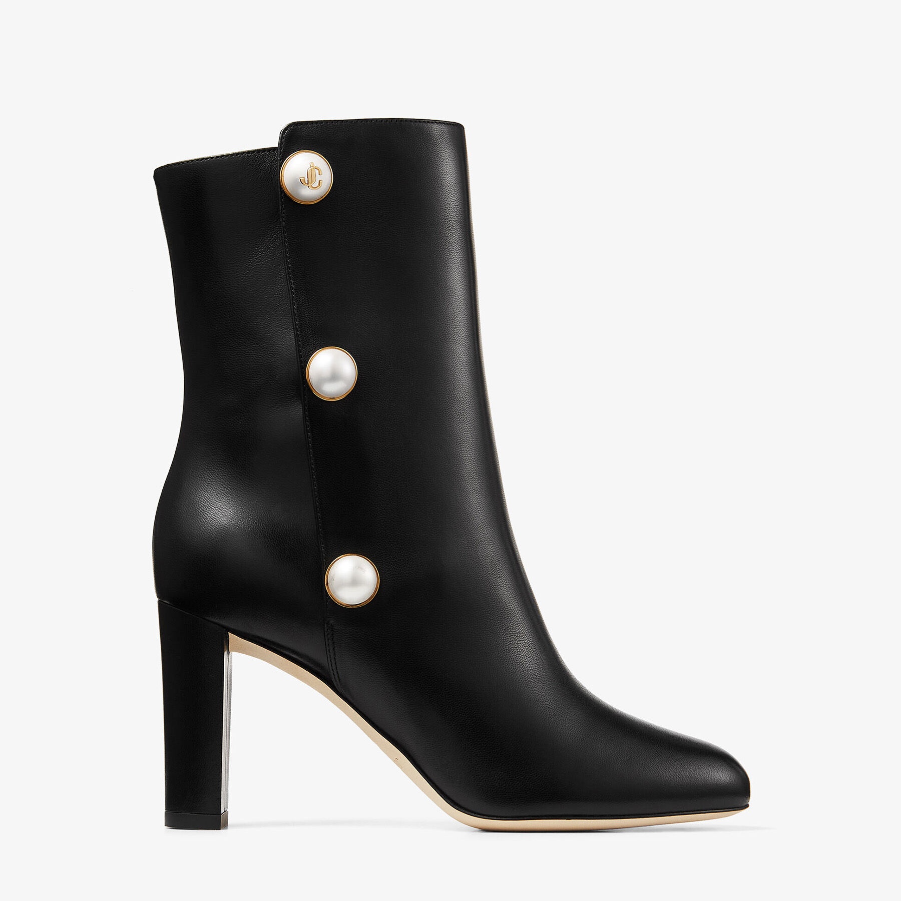 Rina 85
Black Nappa Leather Mid-Calf Boots with Pearls - 1