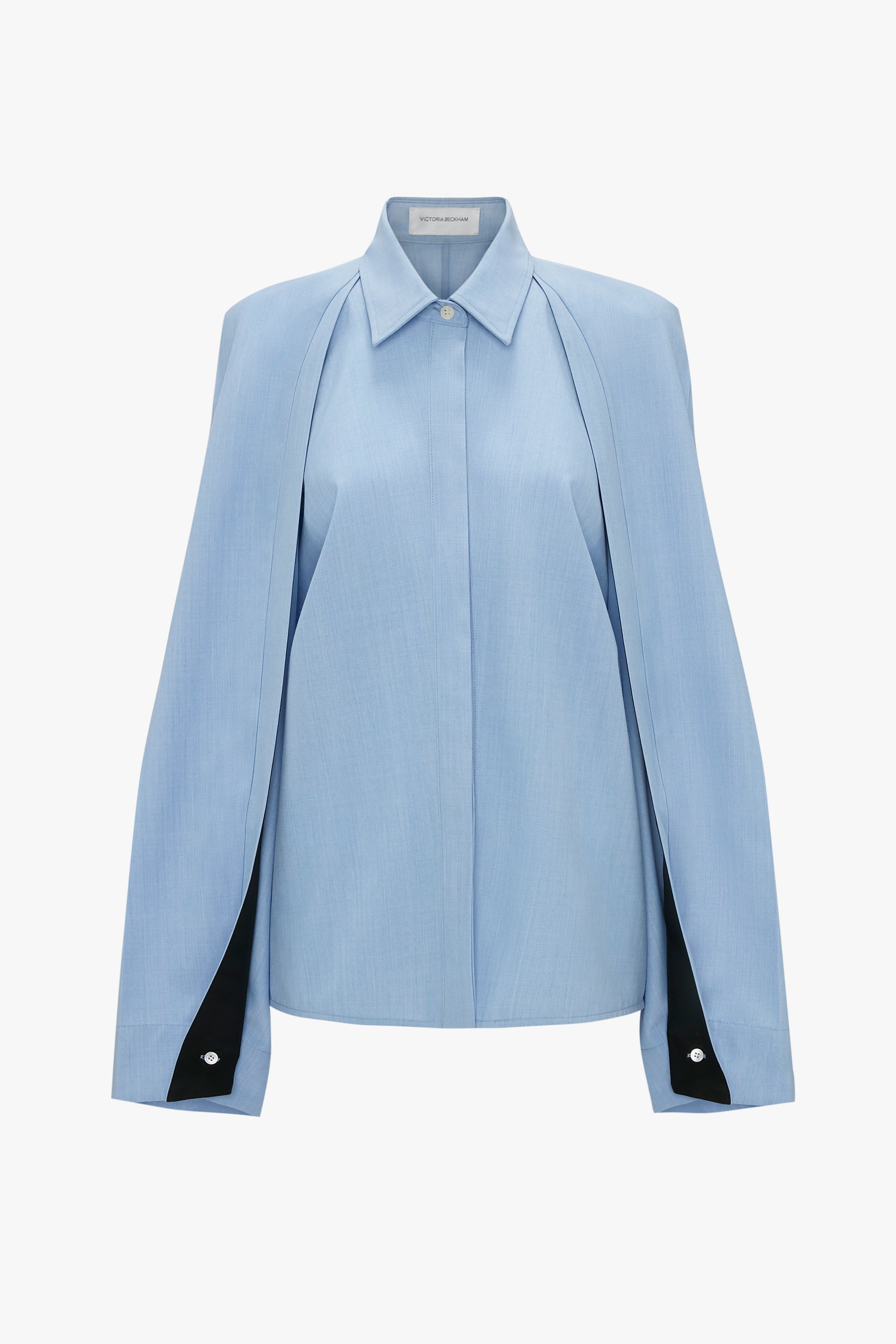 Pleat Detail Raglan Shirt In Oxford Blue - 1