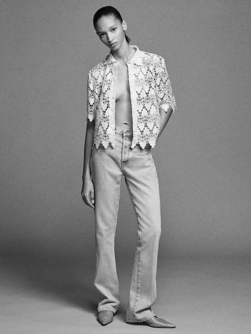 FRAME The Lace Button Up Shirt in Soft Mint outlook