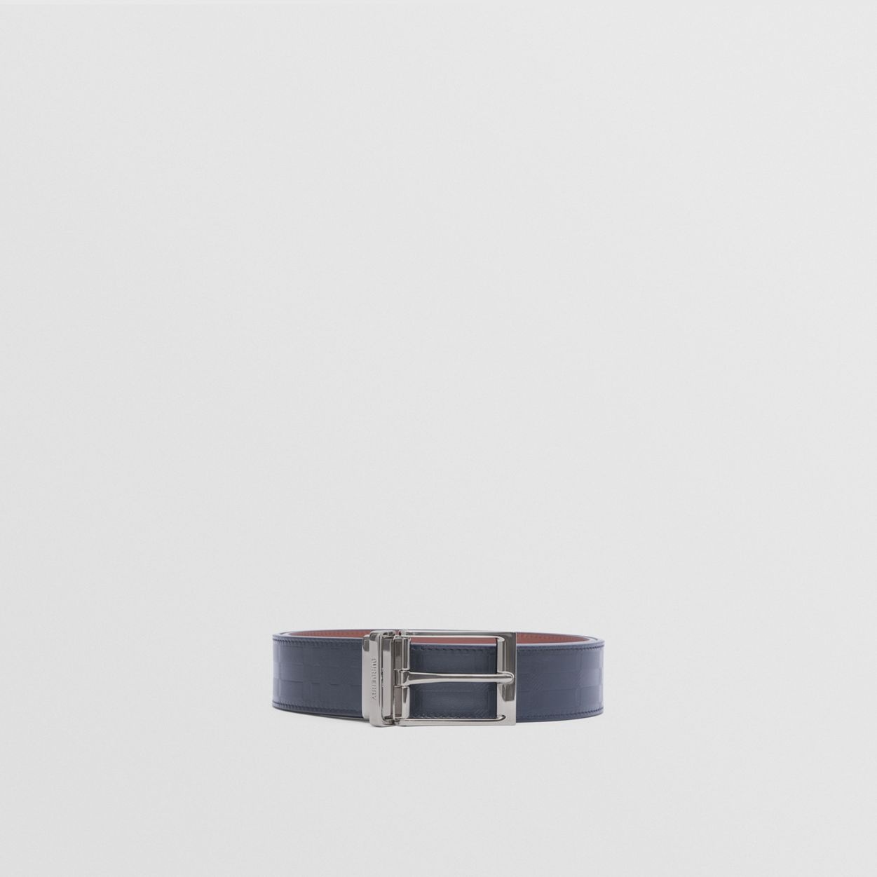 Reversible Embossed Check Leather Belt - 4