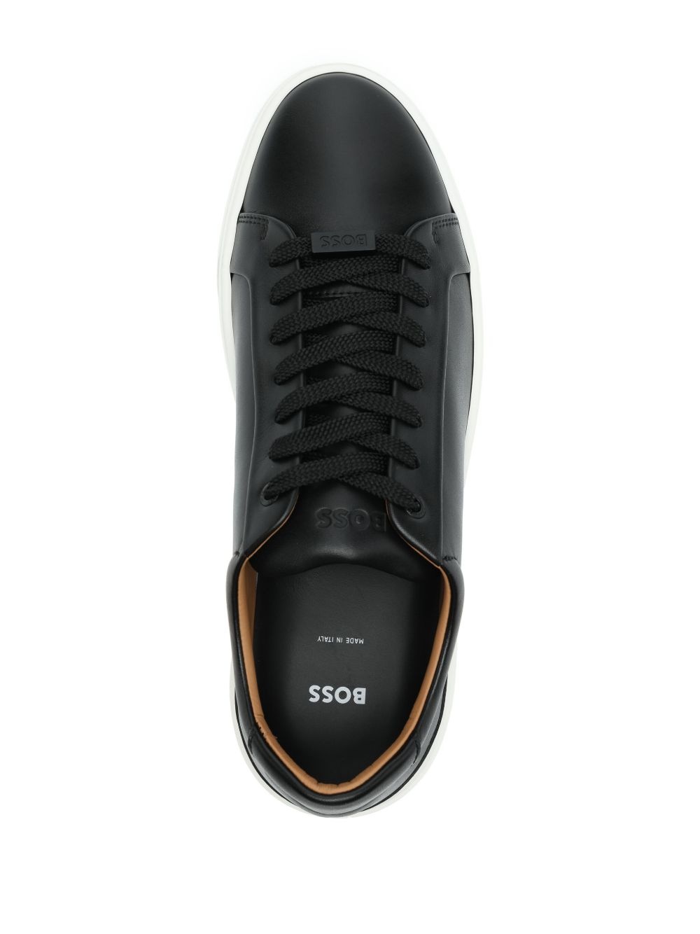 logo-plaque leather sneakers - 4