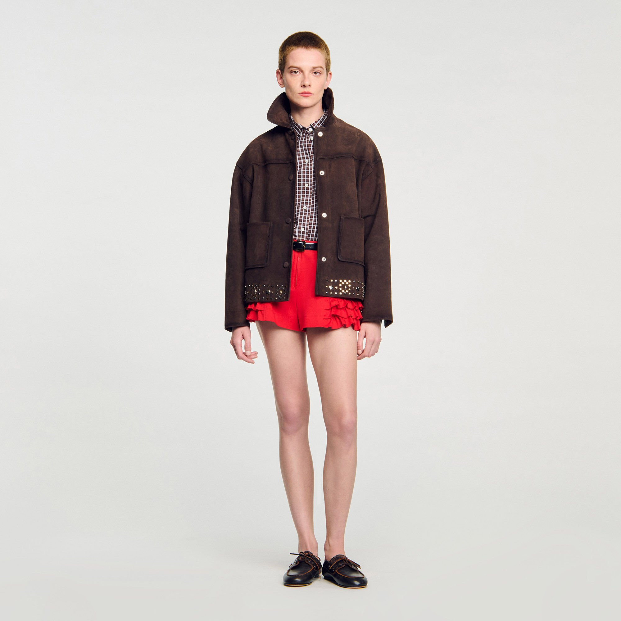 STUDDED SUEDE LEATHER JACKET - 1