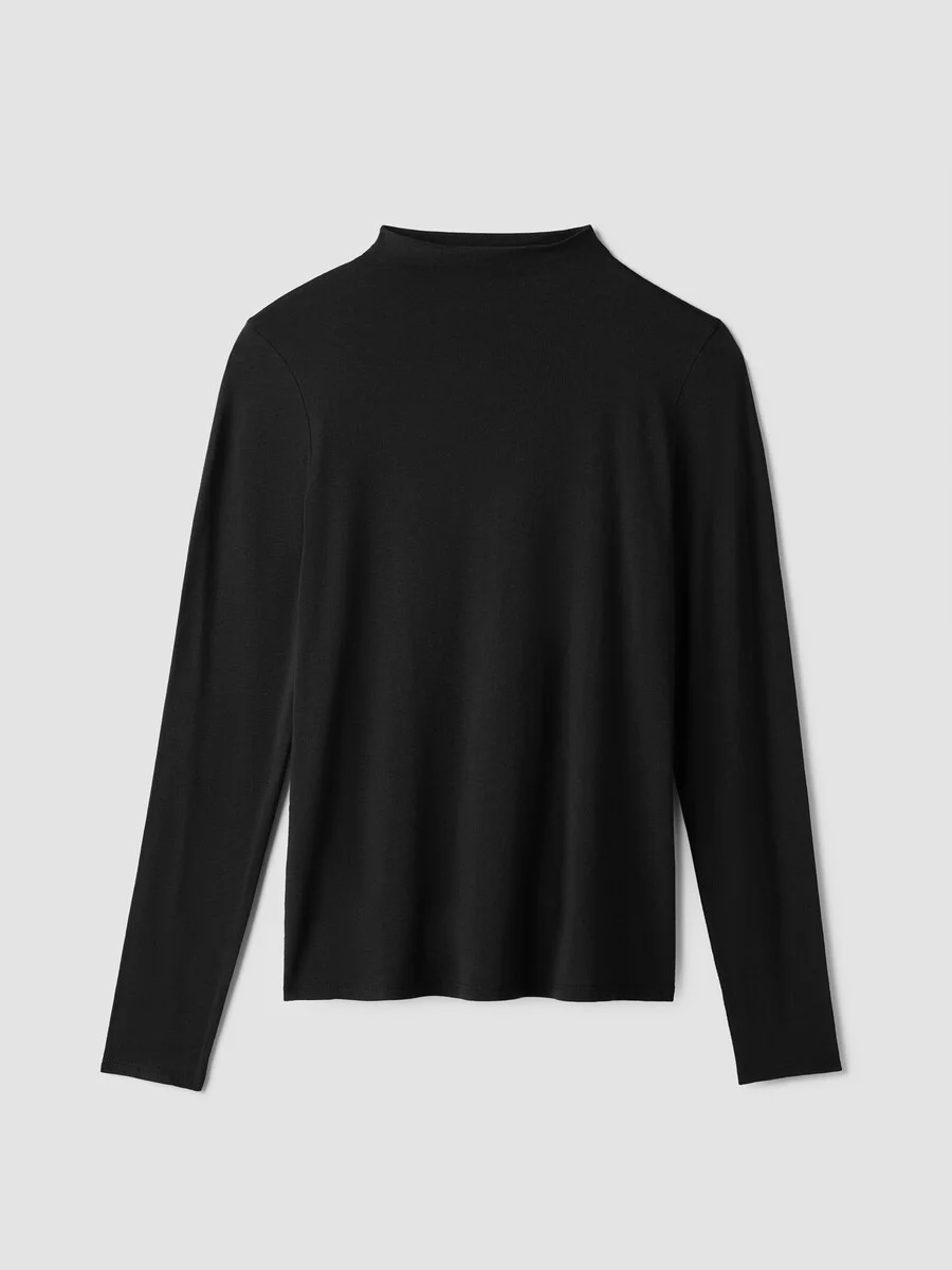 Sheer Cotton Blend Knit Funnel Neck Top - 1