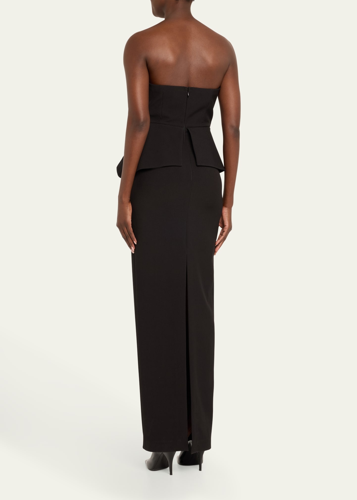 Strapless Crepe Gown with Gathered Bodice - 3