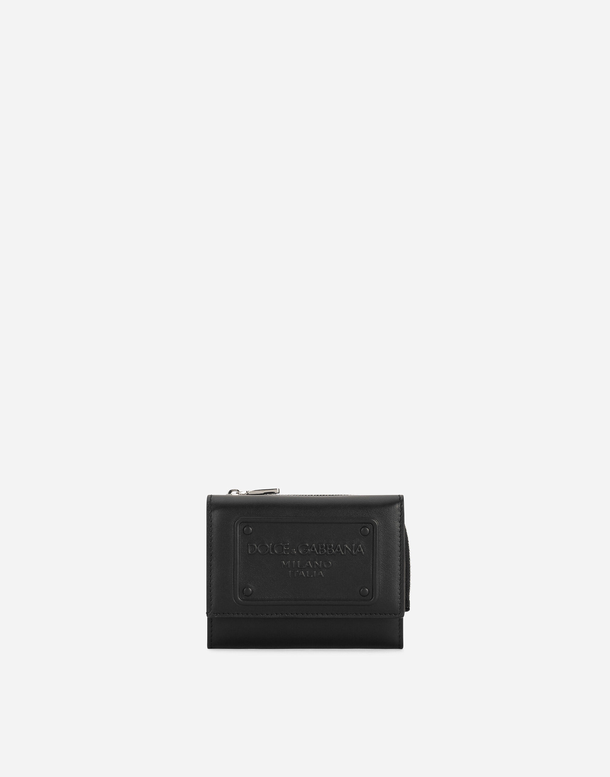 Calfskin French flap wallet with raised logo - 1