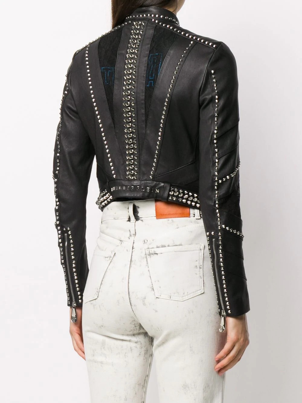 studded cropped biker jacket - 4