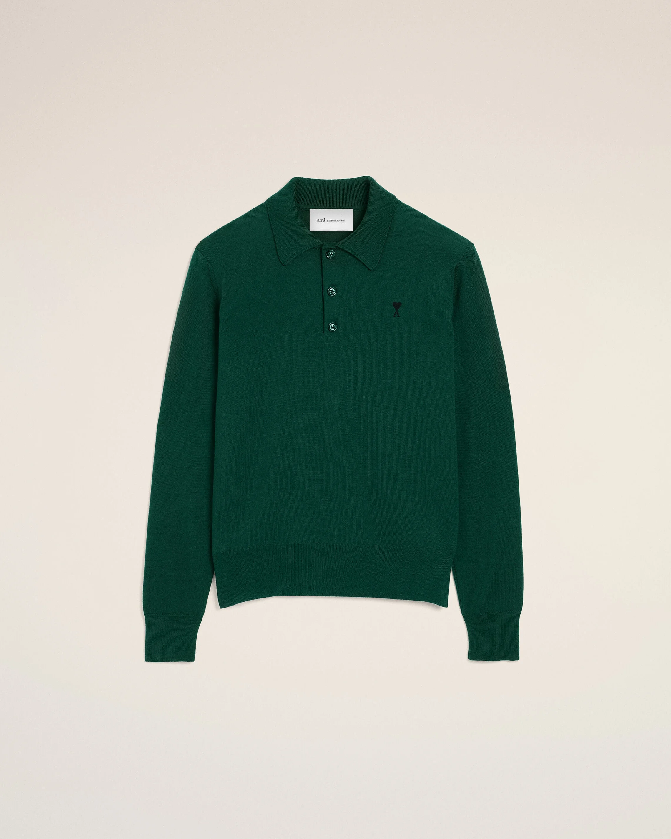 GREEN WOOL POLO WITH AMI DE COEUR - 1