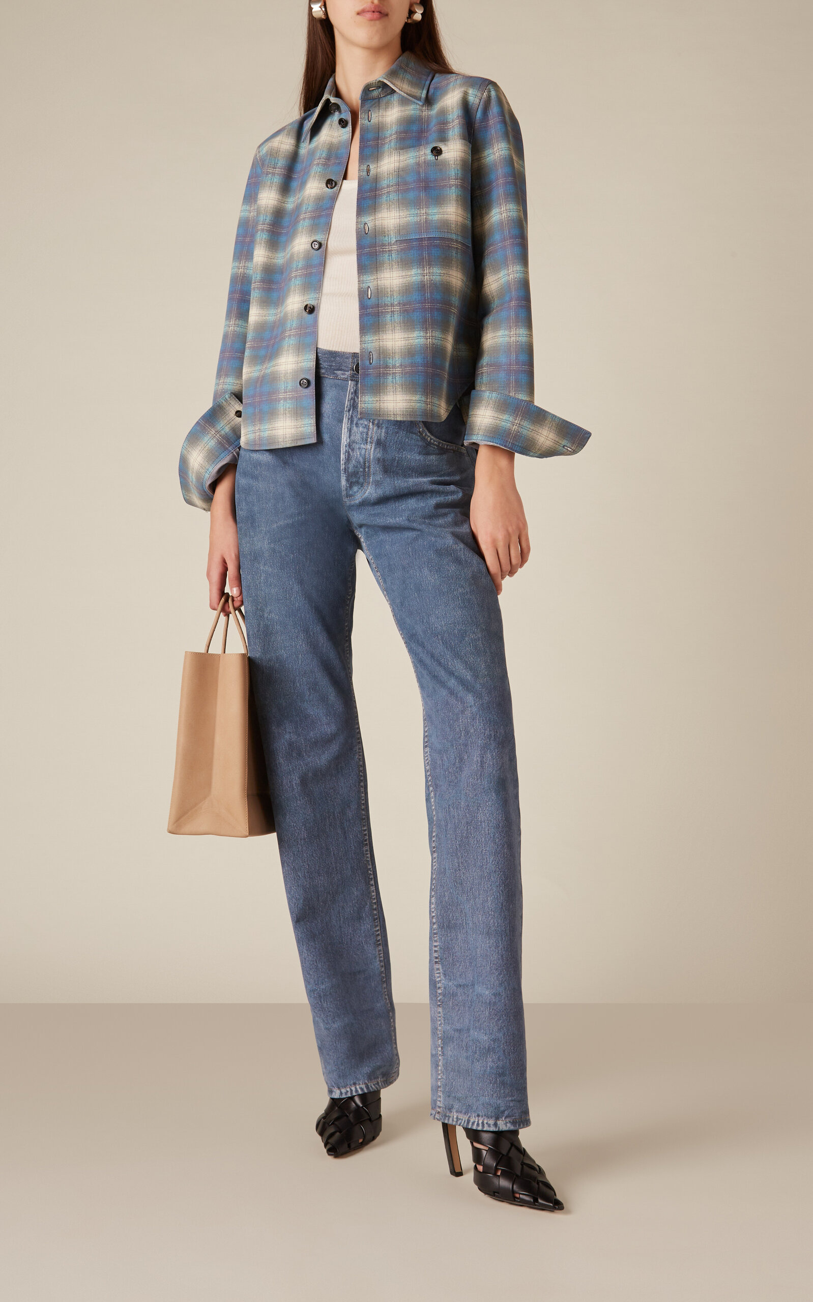 Denim-Printed Leather Trousers blue - 2