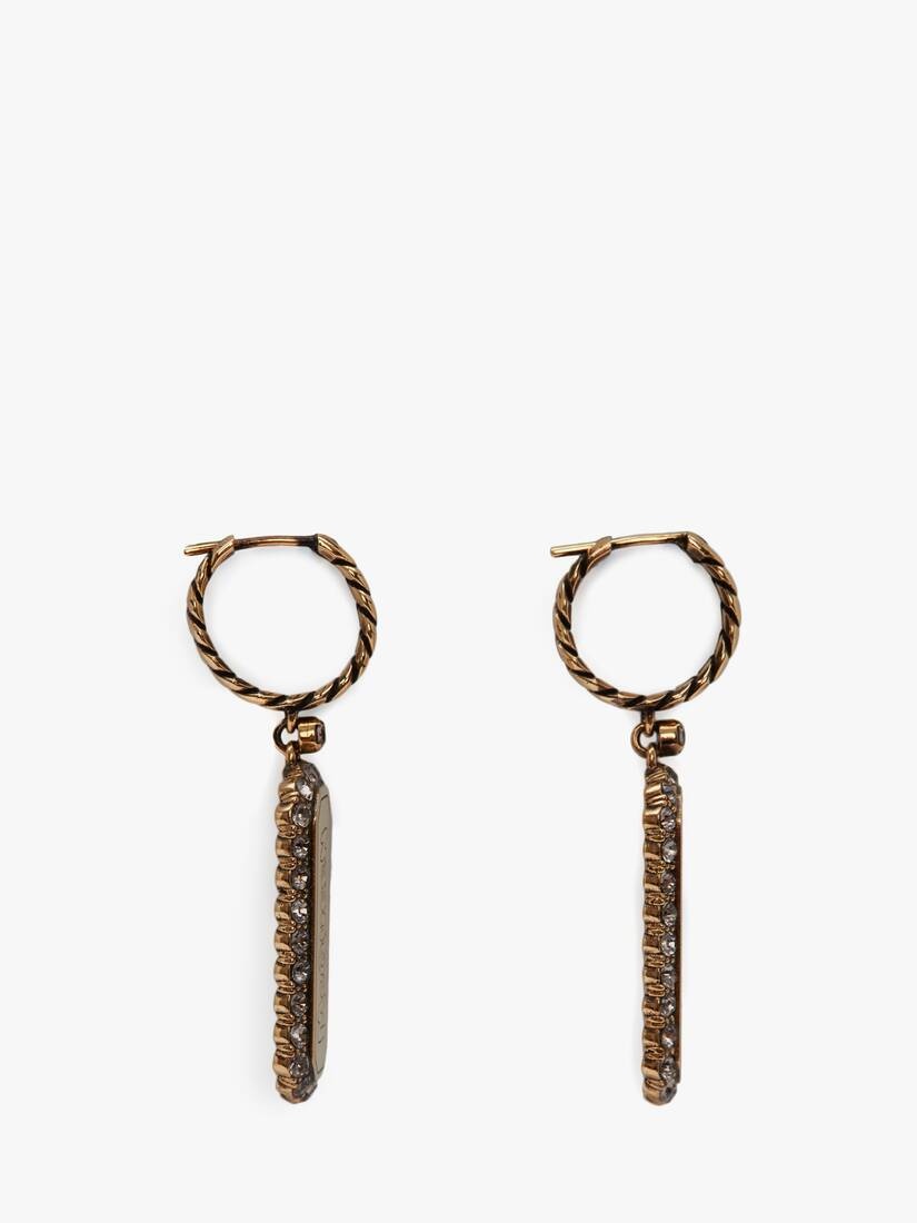 Mcqueen Graffiti Pave Hoop Earrings in Antique Gold - 2