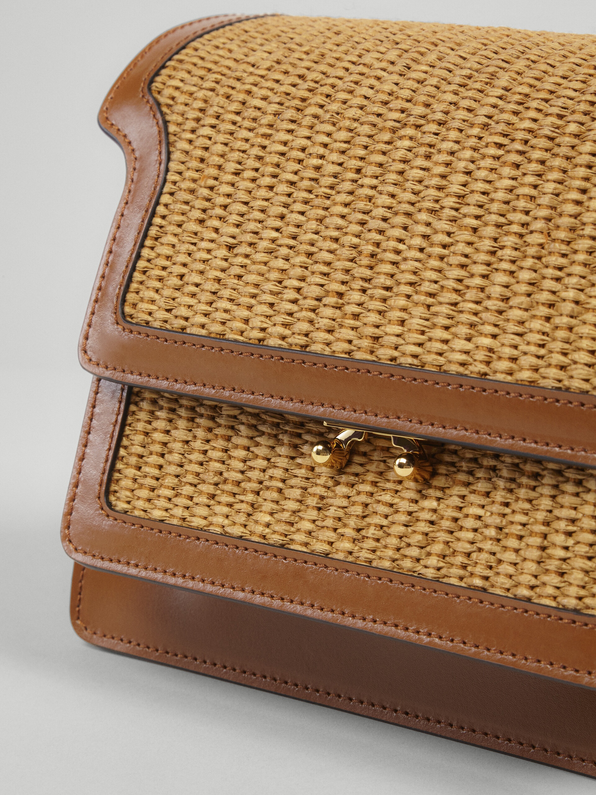 TRUNK SOFT MEDIUM BAG IN BROWN LEATHER AND RAFFIA - 4