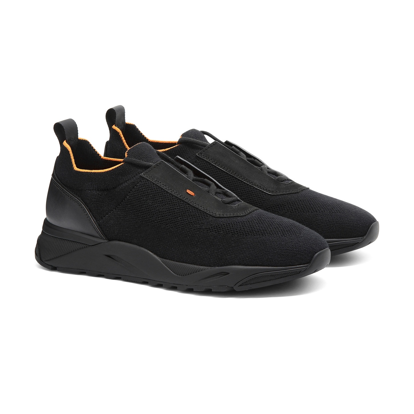 Men's black stretch knit and leather sneaker - 2