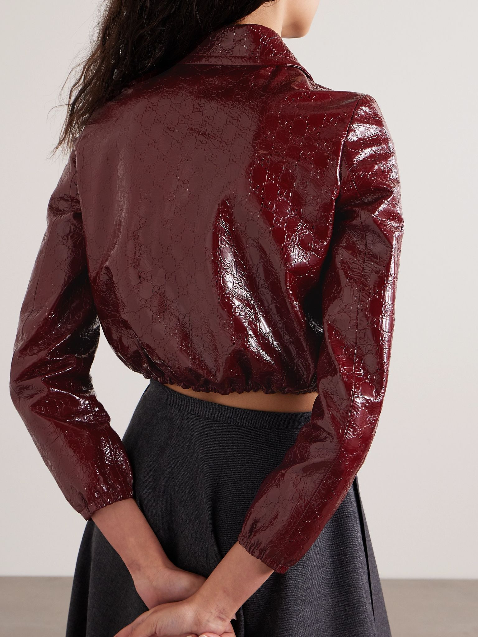 Debossed patent-leather jacket Burgundy - 4