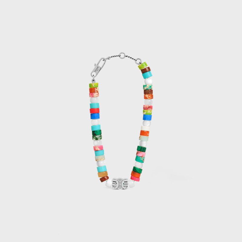 San Onofre Chunky Triomphe Bracelet in Natural Stones and Brass with Rhodium Finish 1