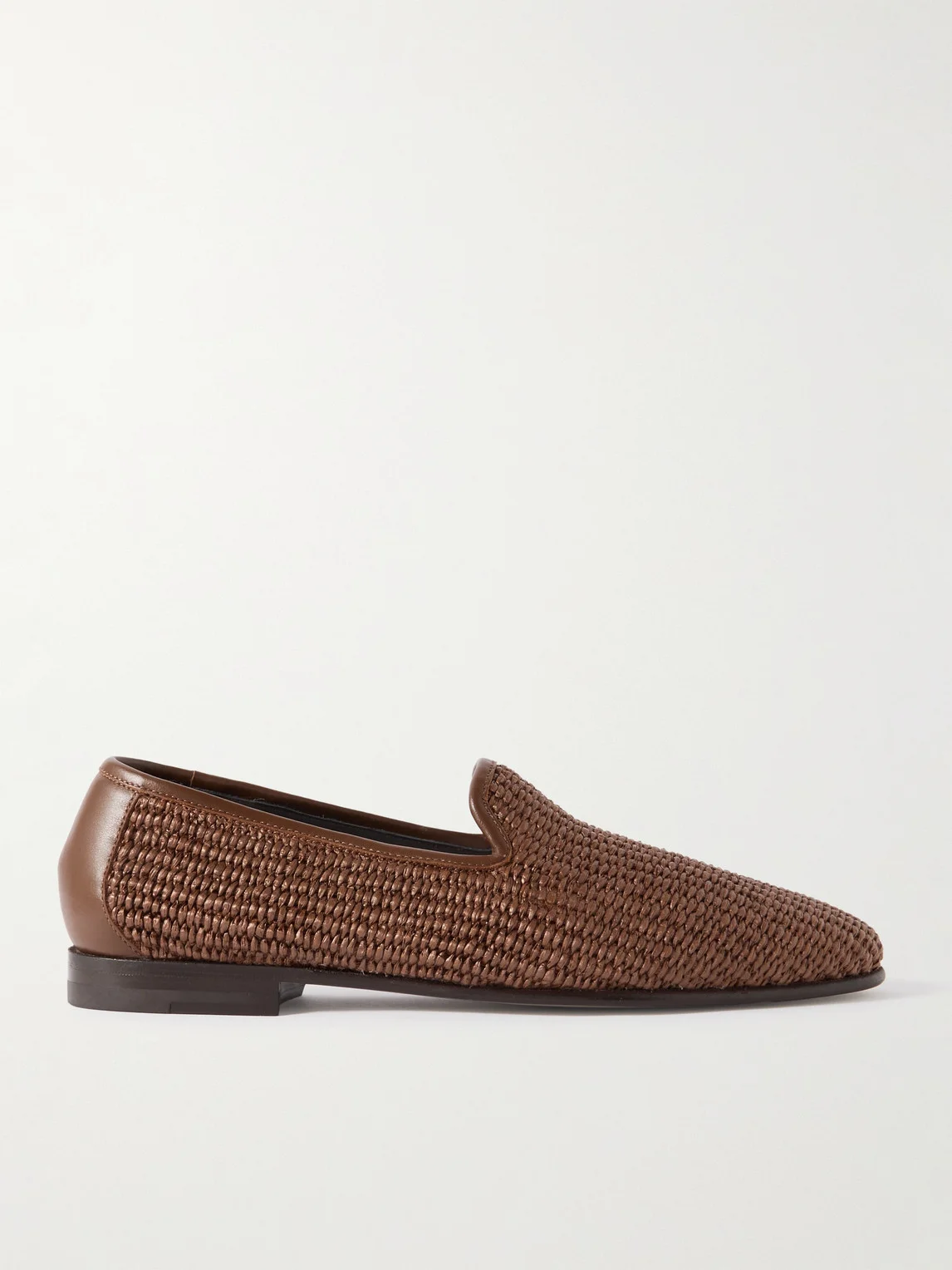 Mario Leather-Trimmed Raffia Loafers - 1