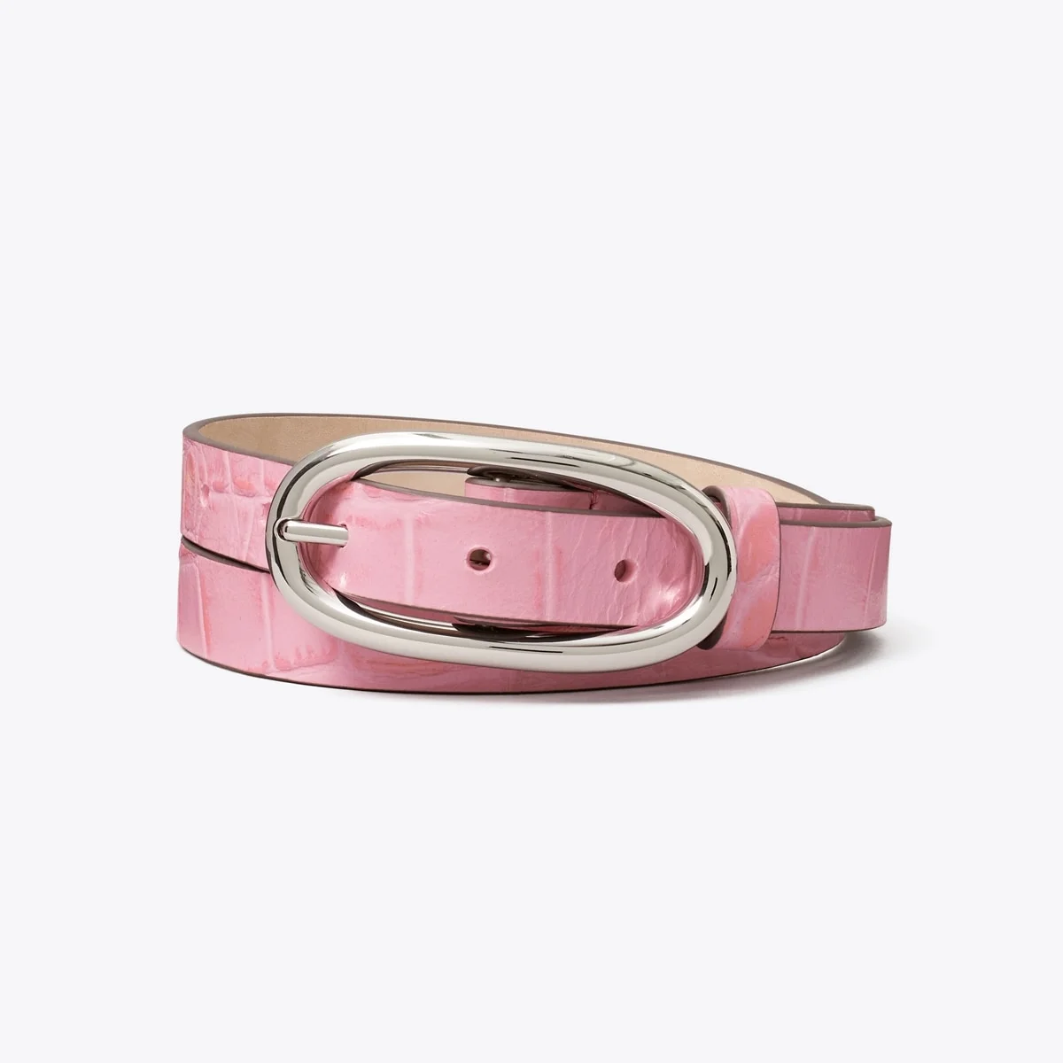 Pierced Embossed Croc Large Buckle Belt - 1