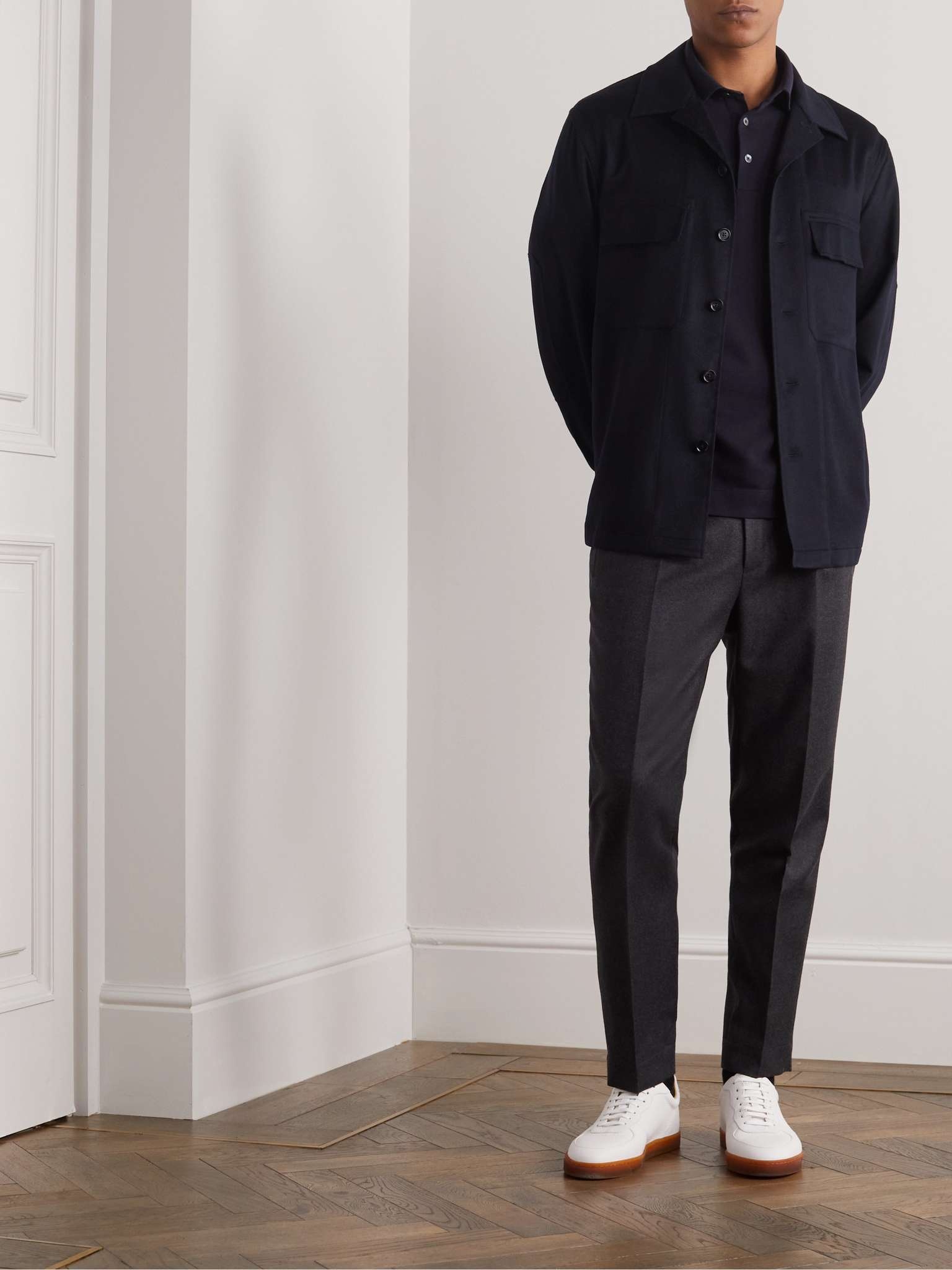 Leather-Trimmed Cotton-Piqué Polo Shirt - 3