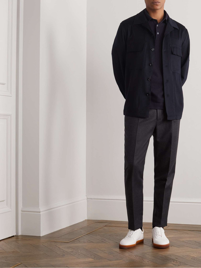 ZEGNA Leather-Trimmed Cotton-Piqué Polo Shirt outlook