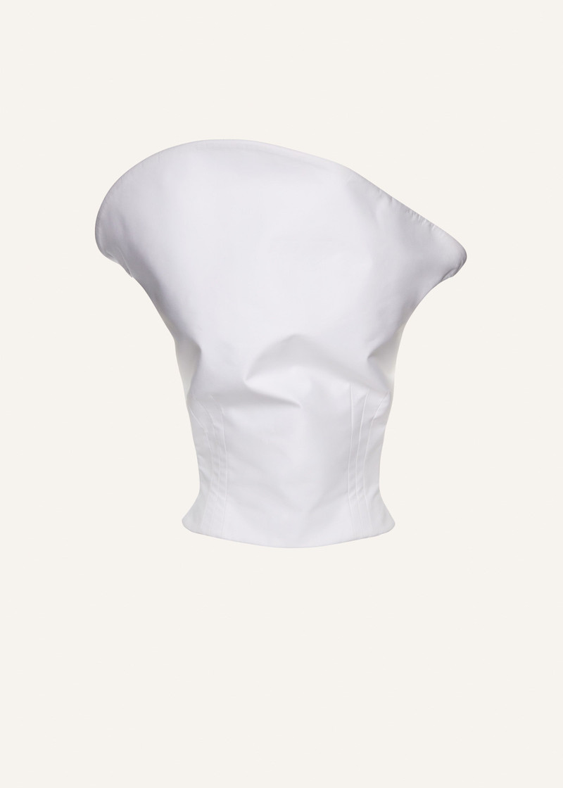 Sculptural sleeveless cotton top in white 1