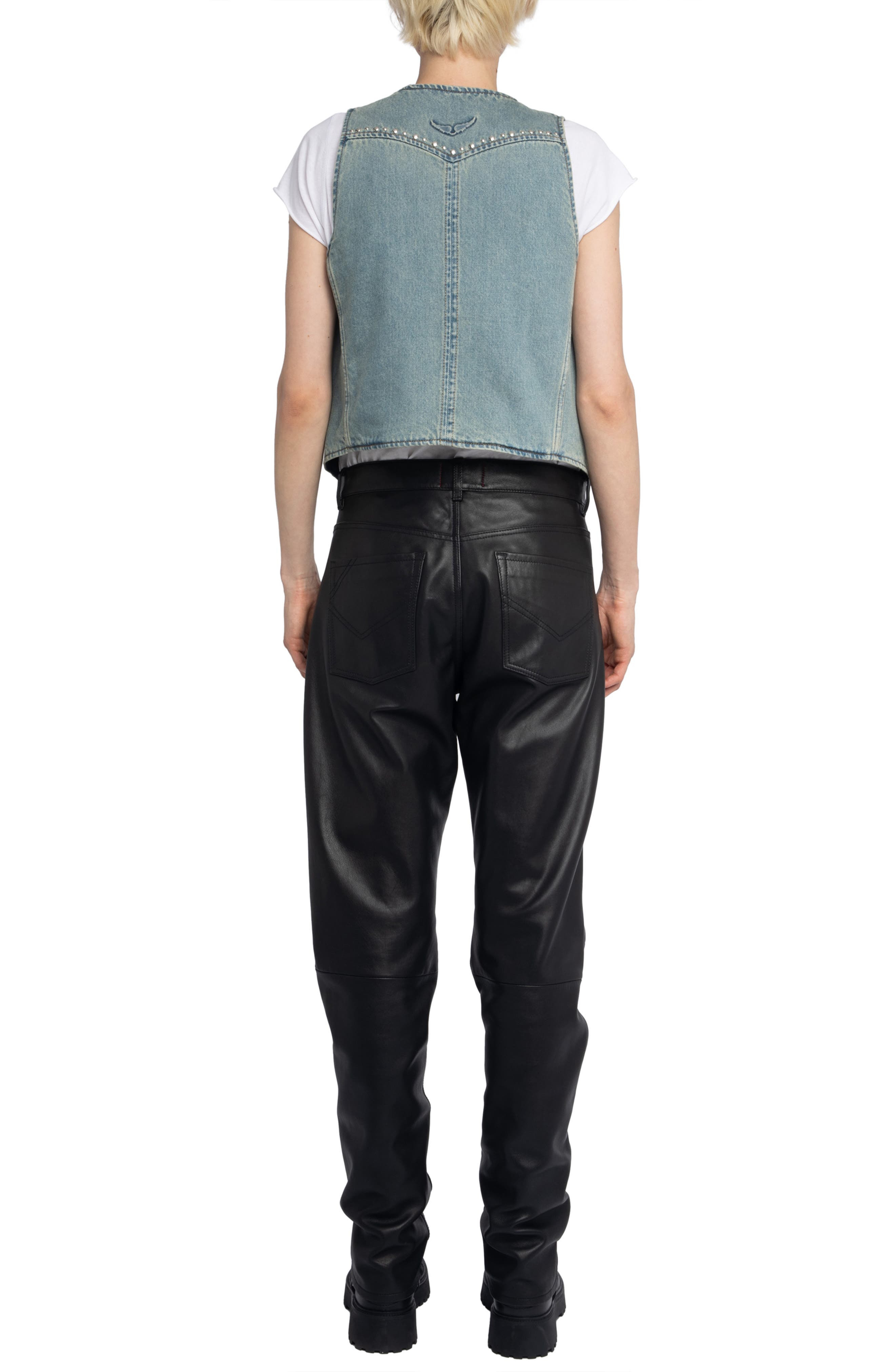 Zadig & Voltaire Stud Detail Denim Vest in Light Blue at Nordstrom - 8