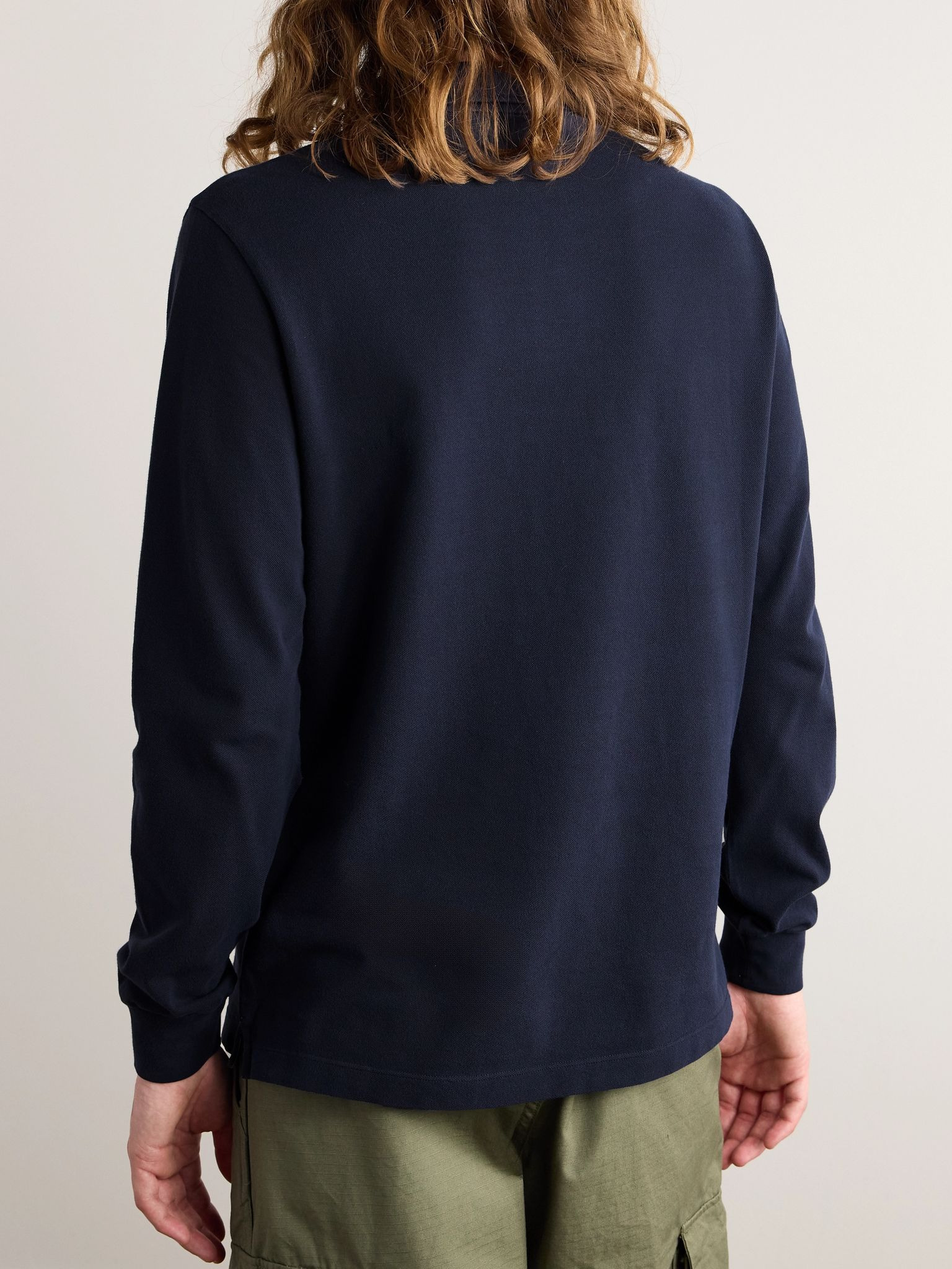 Logo-Appliquéd Garment-Dyed Cotton-Piqué Polo Shirt Navy - 3
