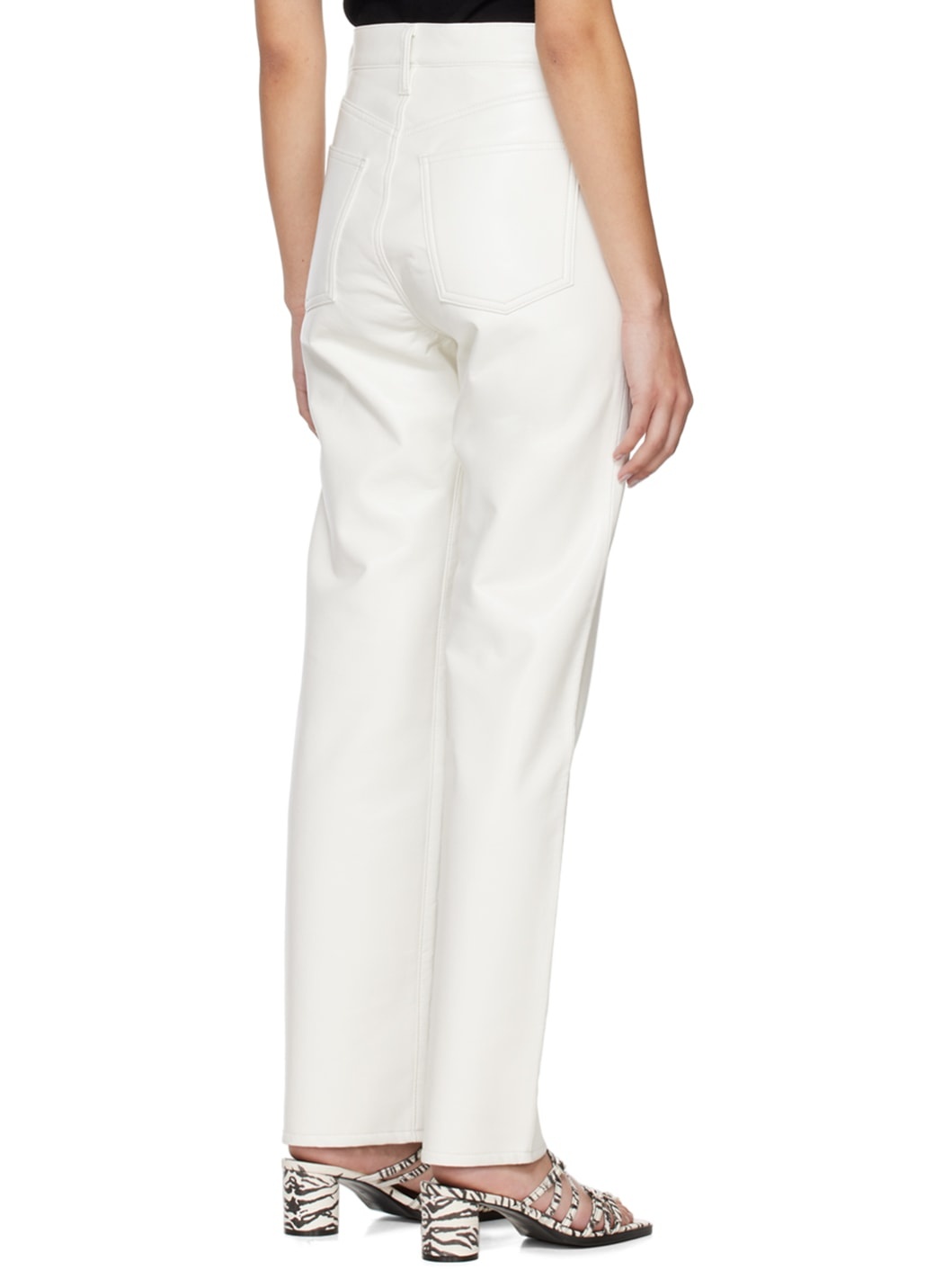 White 90's Pinch Waist Leather Pants - 3