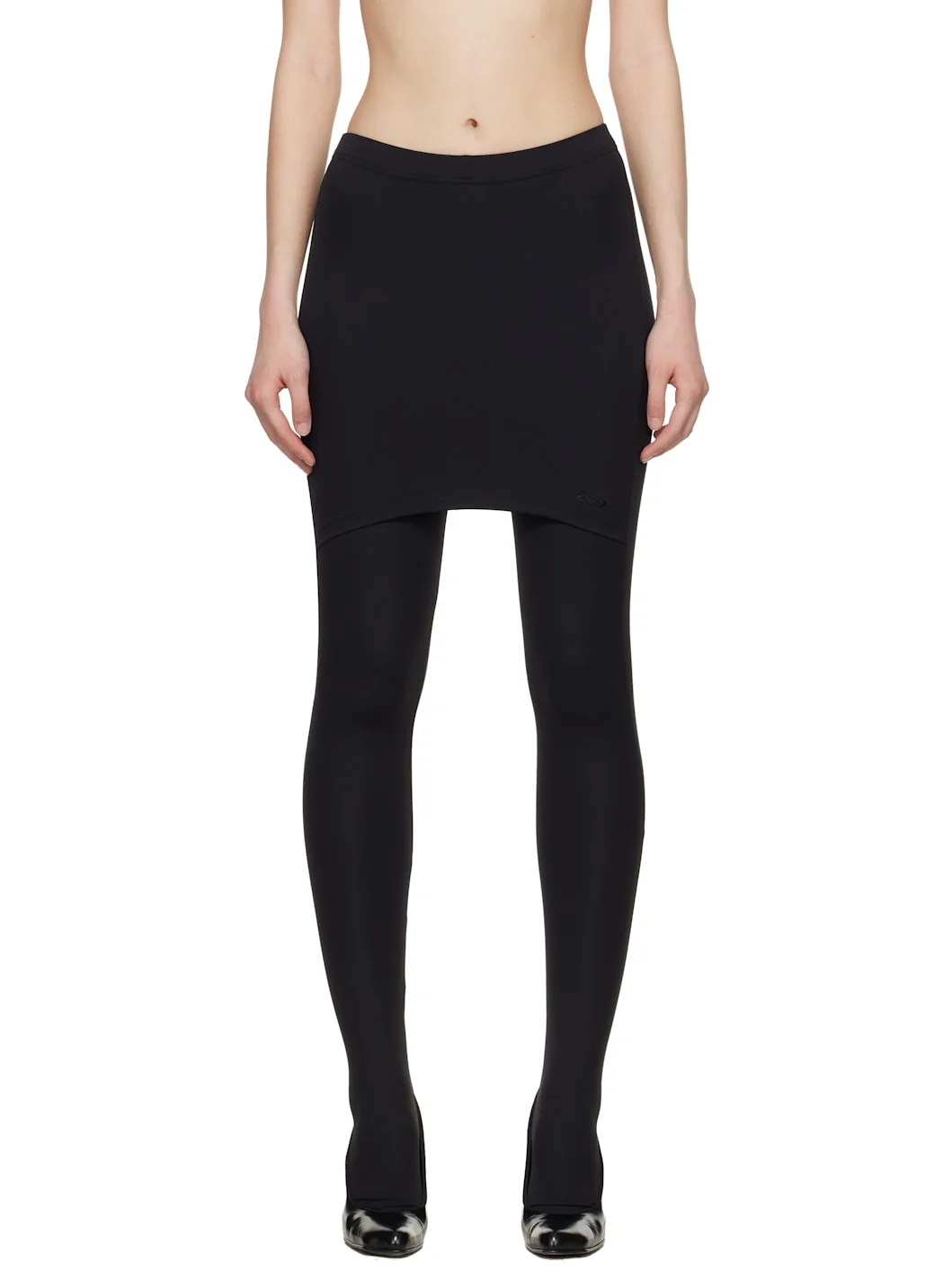 Black Push-Up Front Skirt Tights - 1