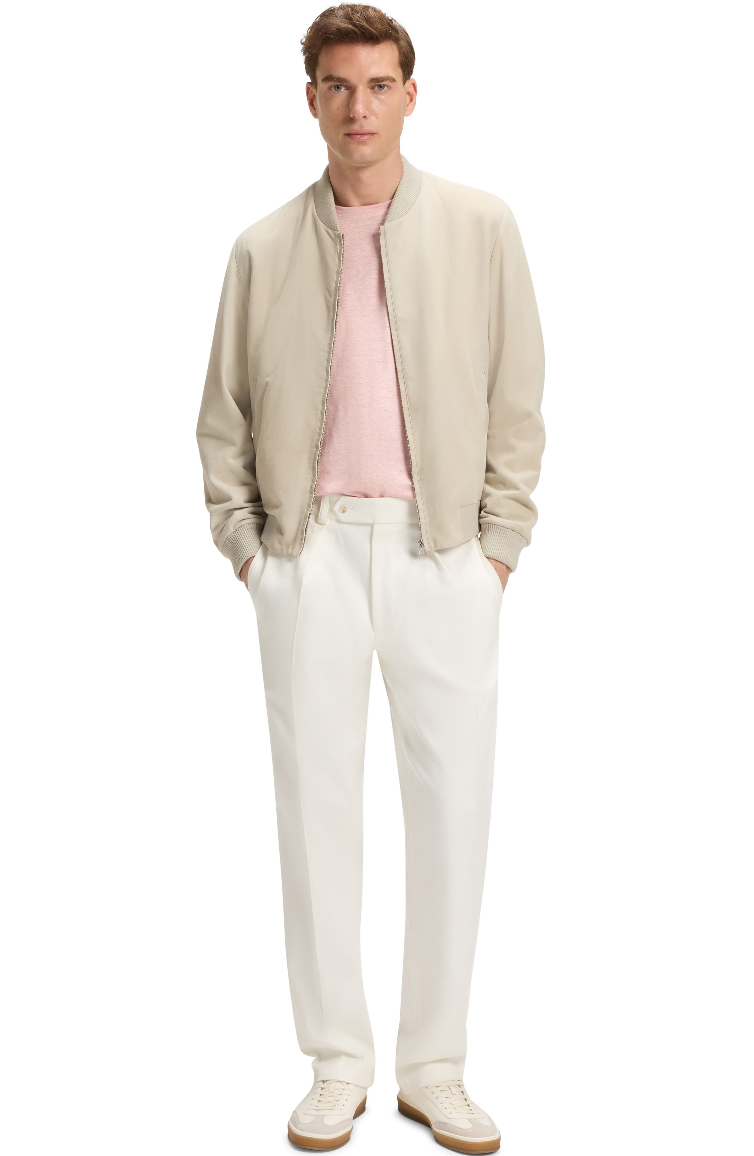 BOSS Pleated Cotton Stretch Twill Dress Pants in White at Nordstrom - 5