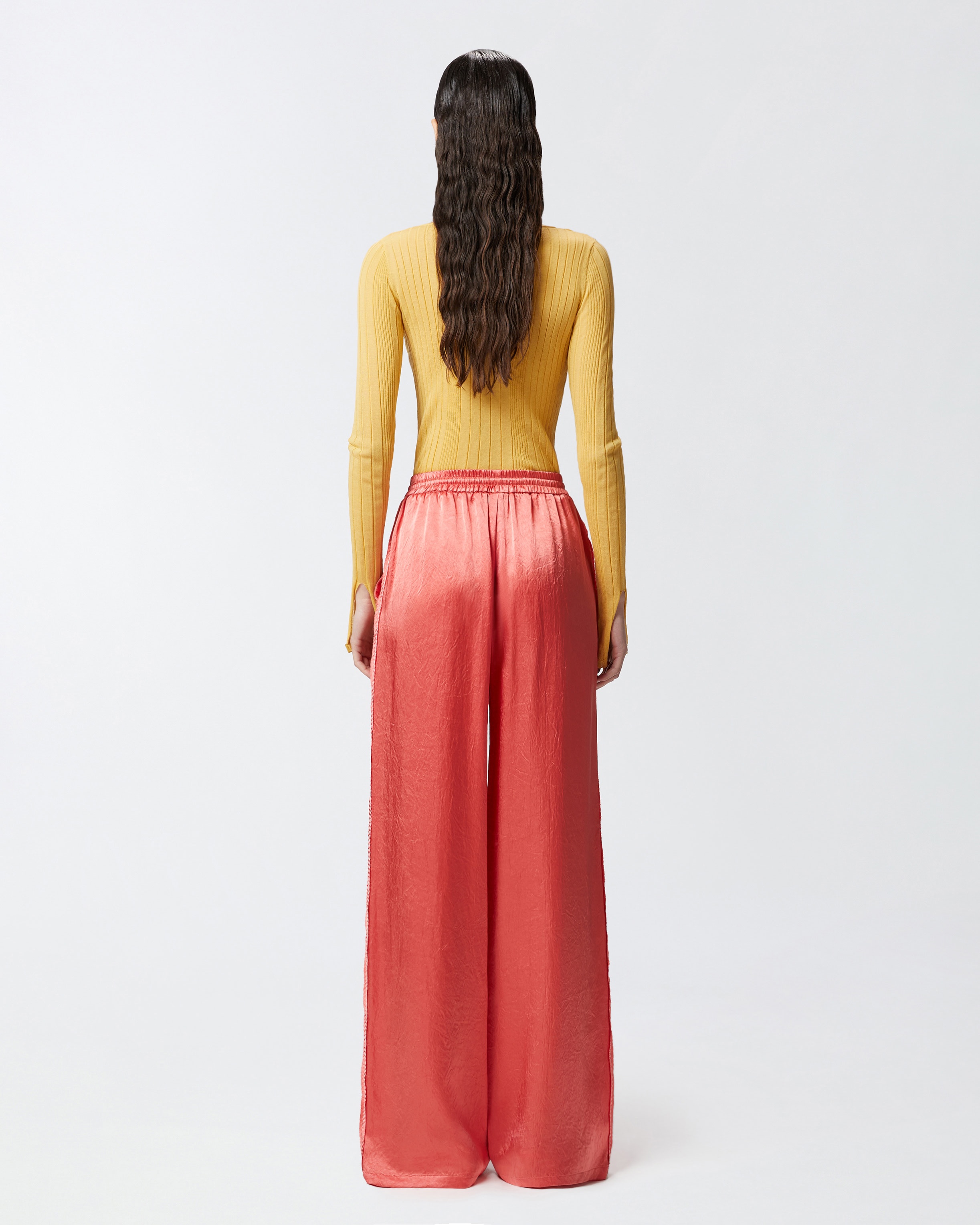 PYJAMA-STYLE PALAZZO TROUSERS IN SATIN - 4