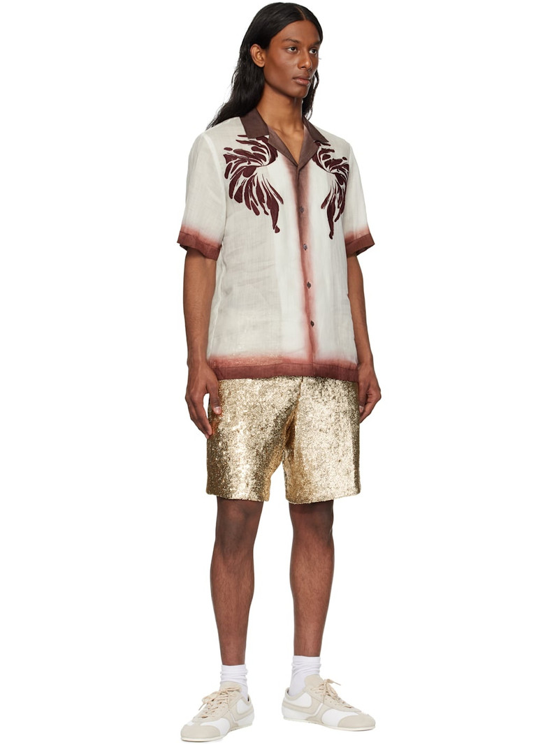 Dries Van Noten Off-White & Burgundy Embroidered Shirt outlook