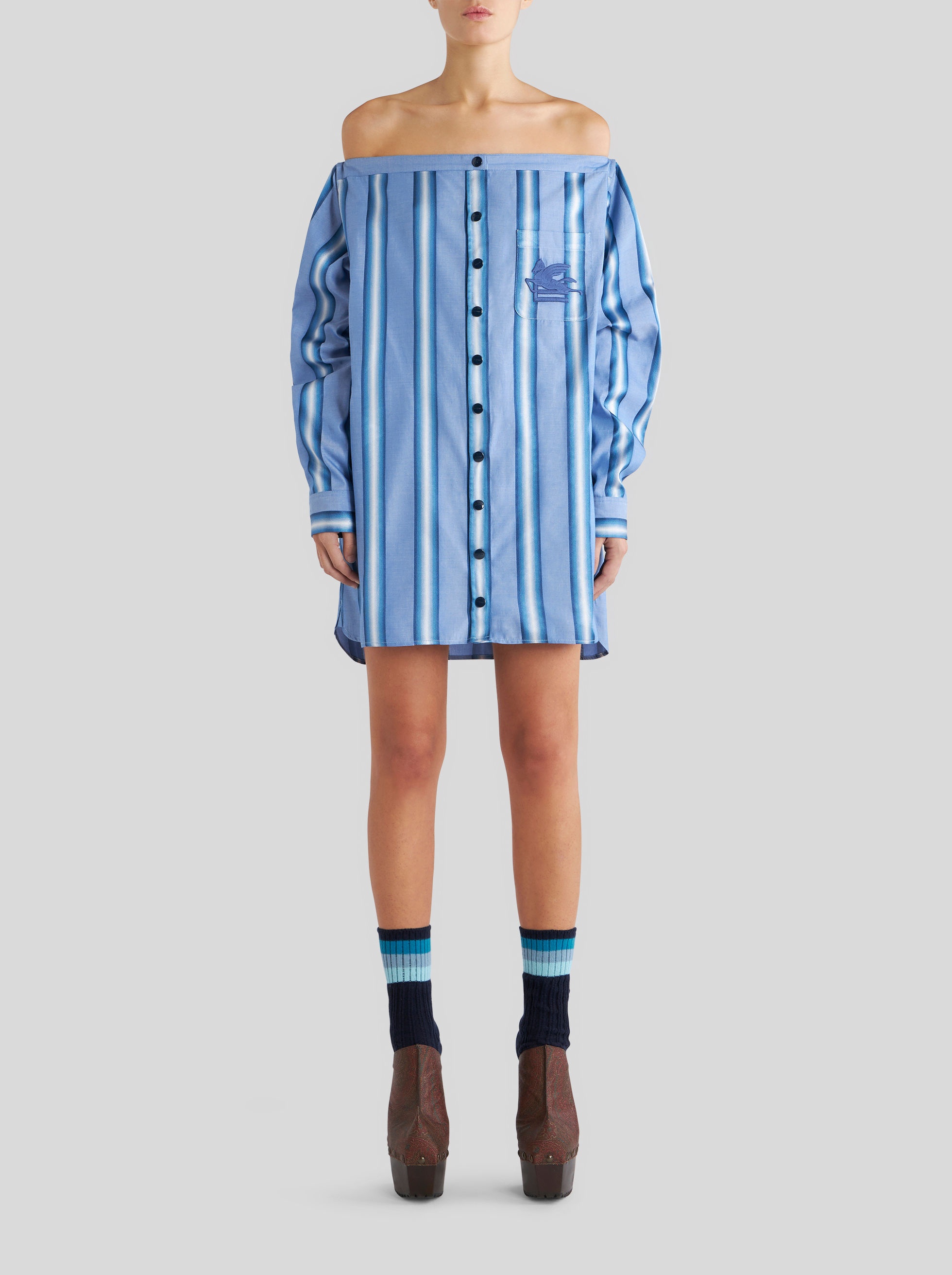 STRIPED COTTON AND SILK SHIRT DRESS - 2