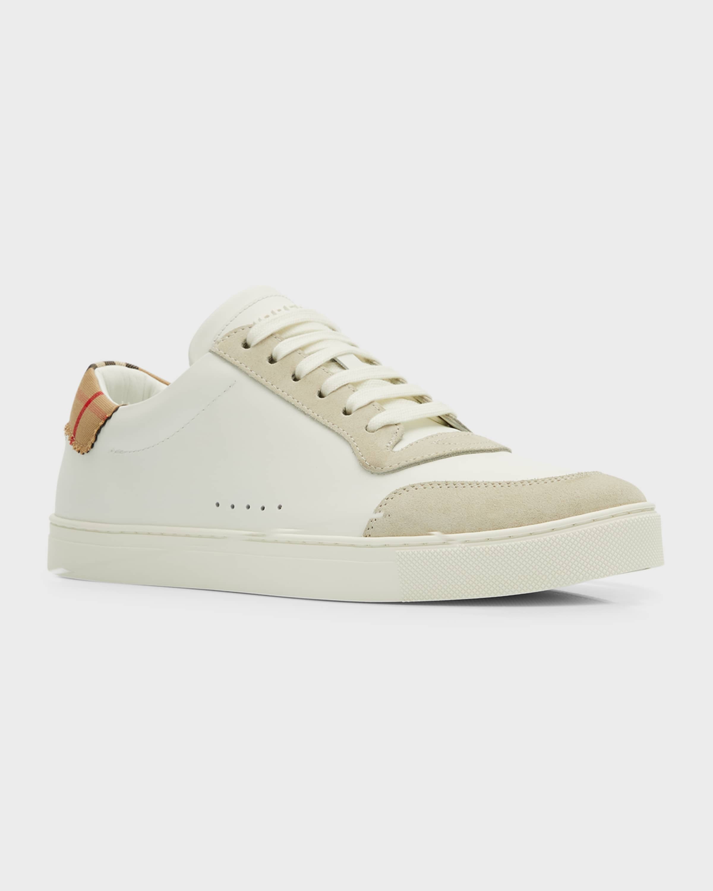 Men's Check Panel Leather Low-Top Sneakers - 3