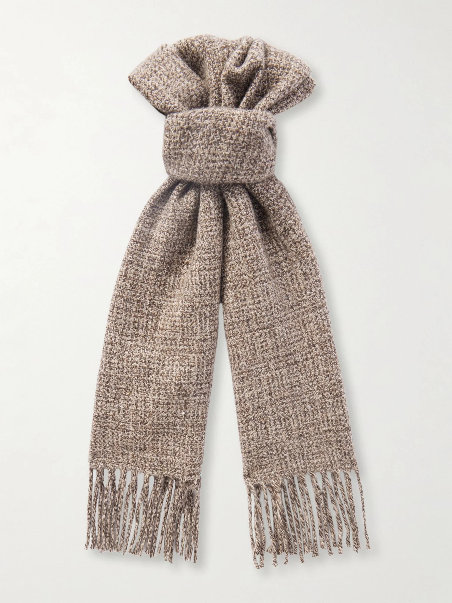 Fringed Cashmere-Tweed Scarf Brown - 1