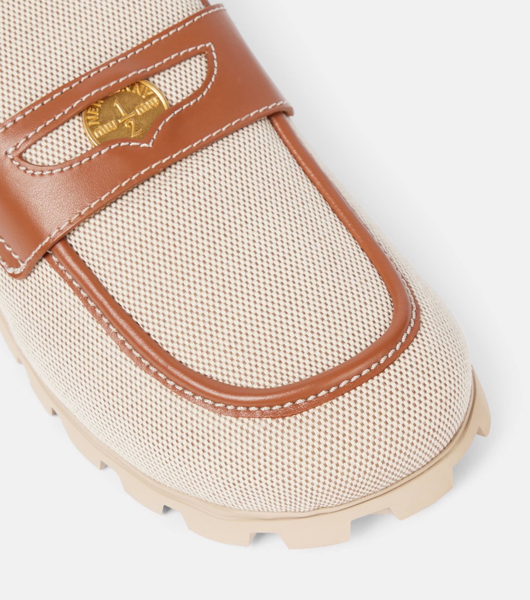 Leather-trimmed canvas mules - 5