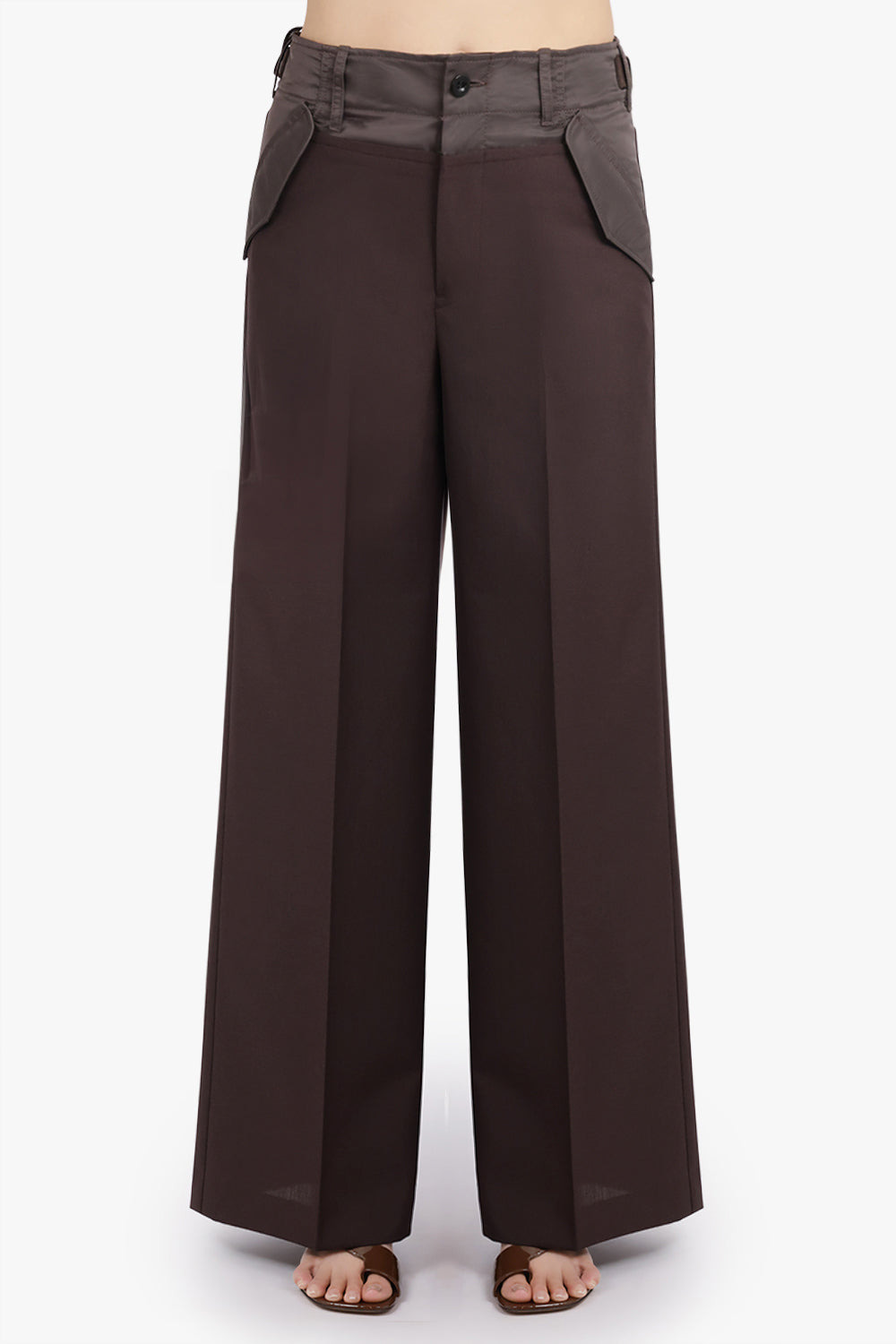 SUITING CONTRAST WIDE LEG PANT | BROWN - 3